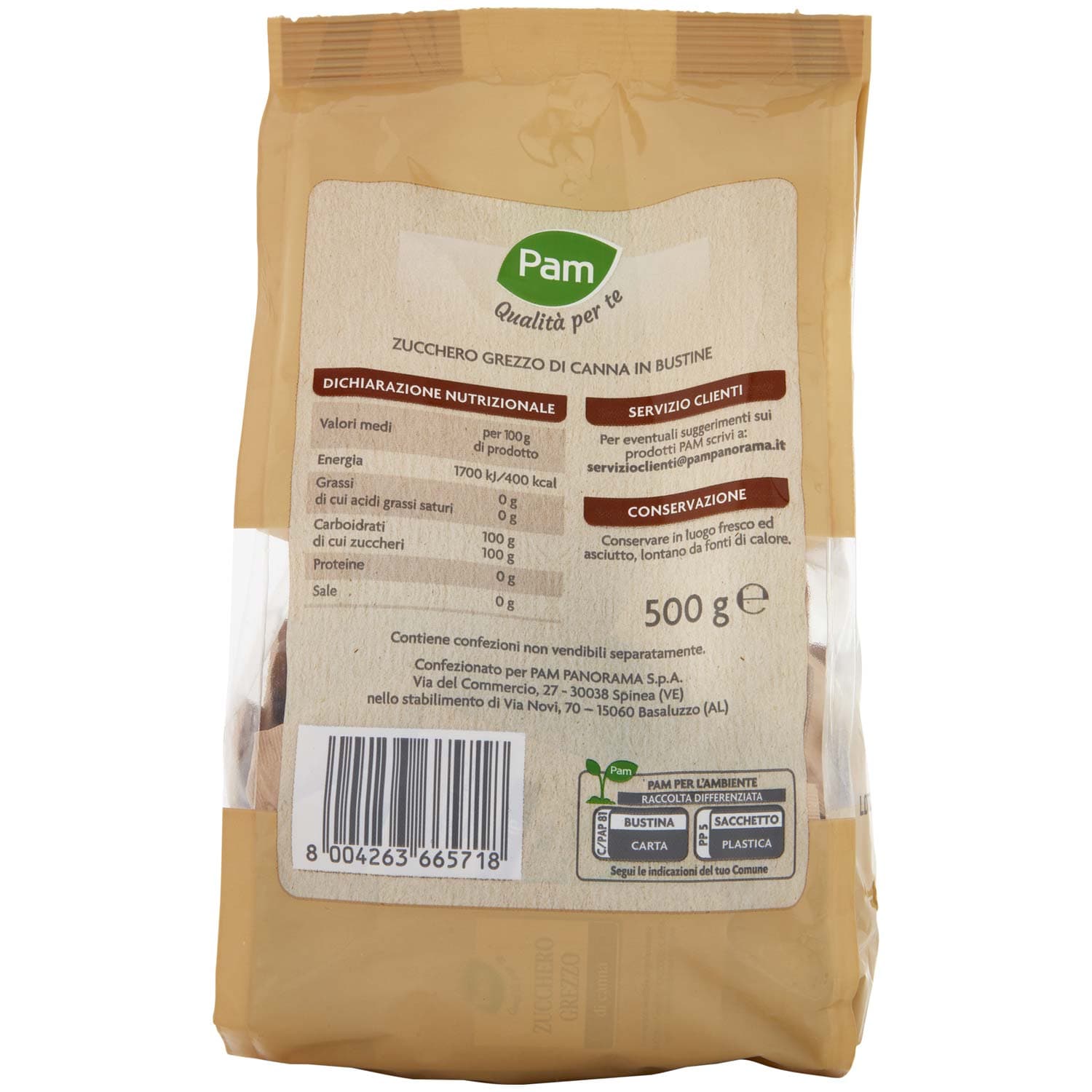 PAM PANORAMA Zucchero Grezzo di Canna in bustine 500 g – immagine 4