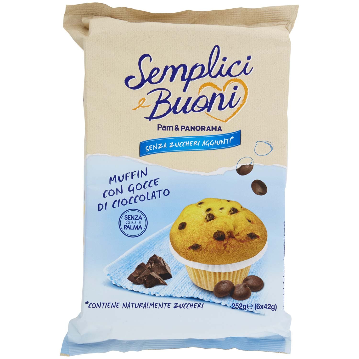 SEMPLICI E BUONI Senza Zuccheri Aggiunti Muffin con Gocce di Cioccolato 6 x 42 g – immagine 2