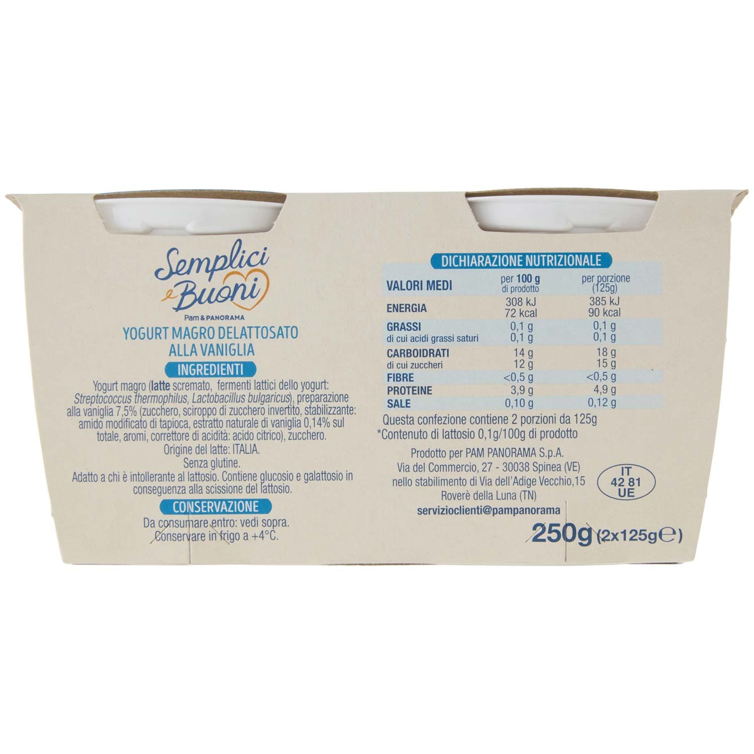 SEMPLICI E BUONI Senza Lattosio Yogurt Magro Vaniglia 2 x 125 g – immagine 4