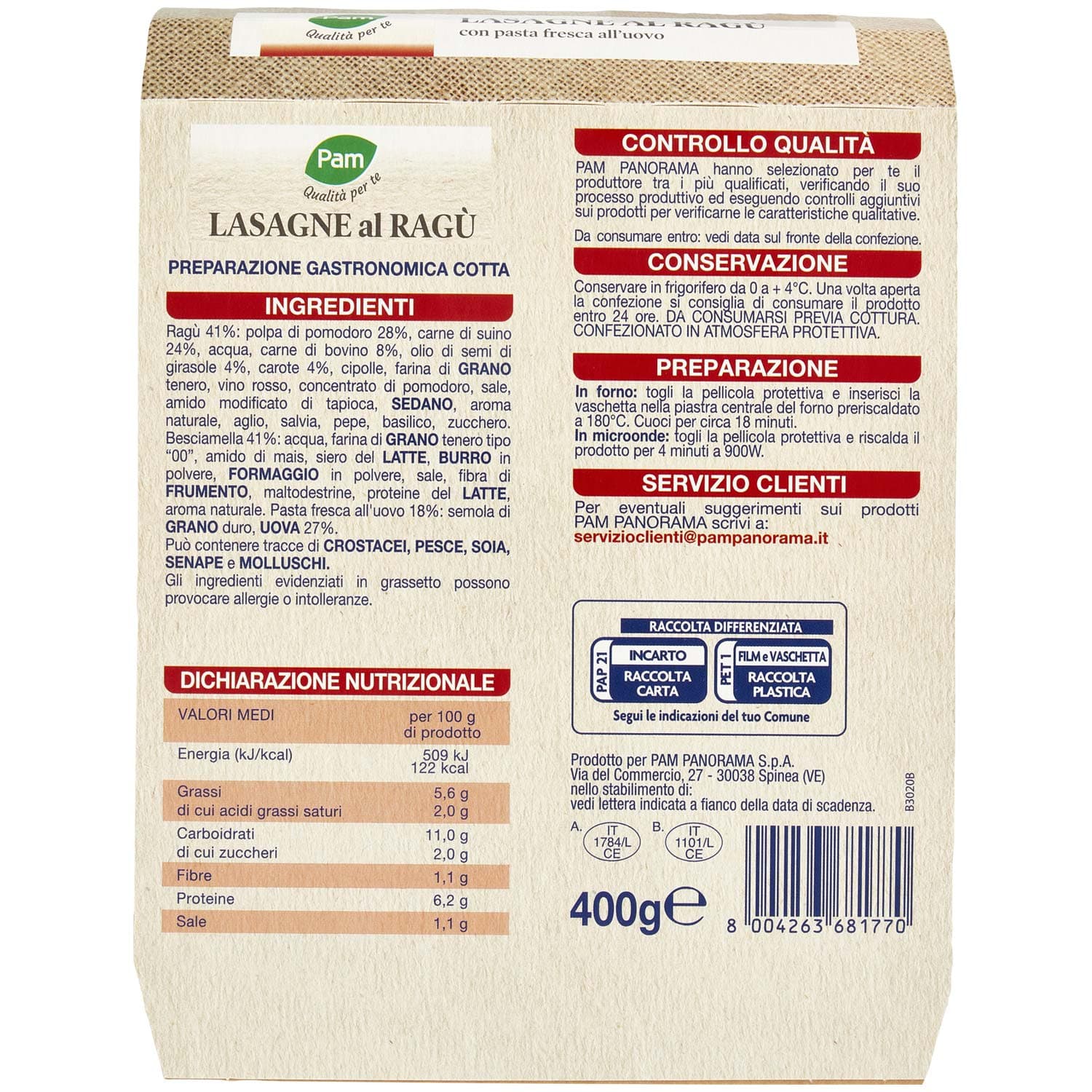 PAM PANORAMA Lasagne al ragù 400 g – immagine 4