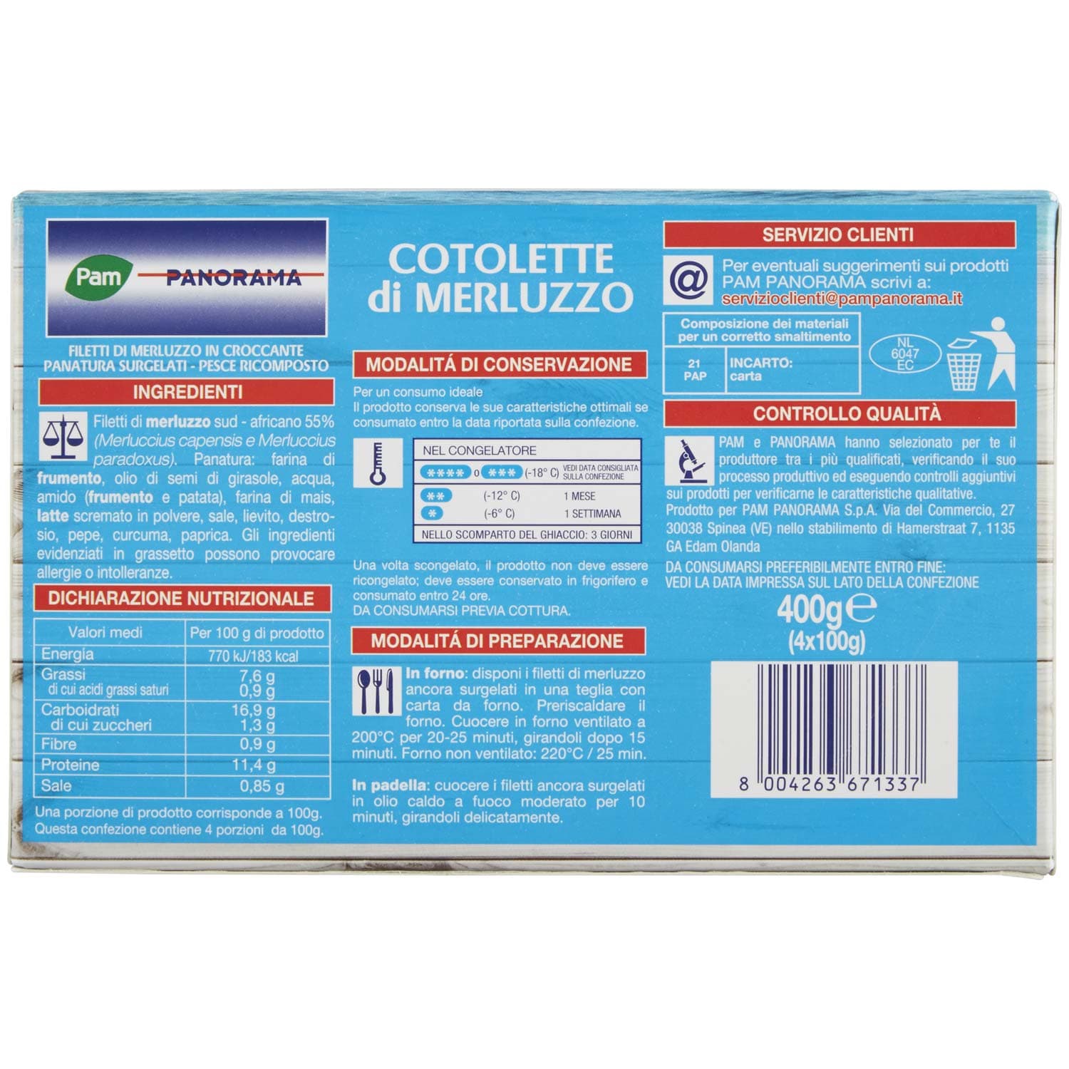 PAM PANORAMA Cotolette di Merluzzo Surgelate 400 g – immagine 4