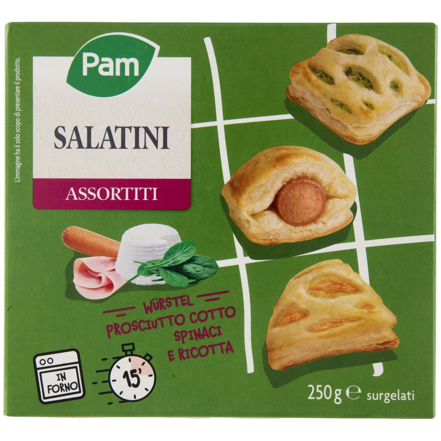PAM Salatini Assortiti Würstel, Prosciutto Cotto, Spinaci e Ricotta surgelati 250 g – immagine 2
