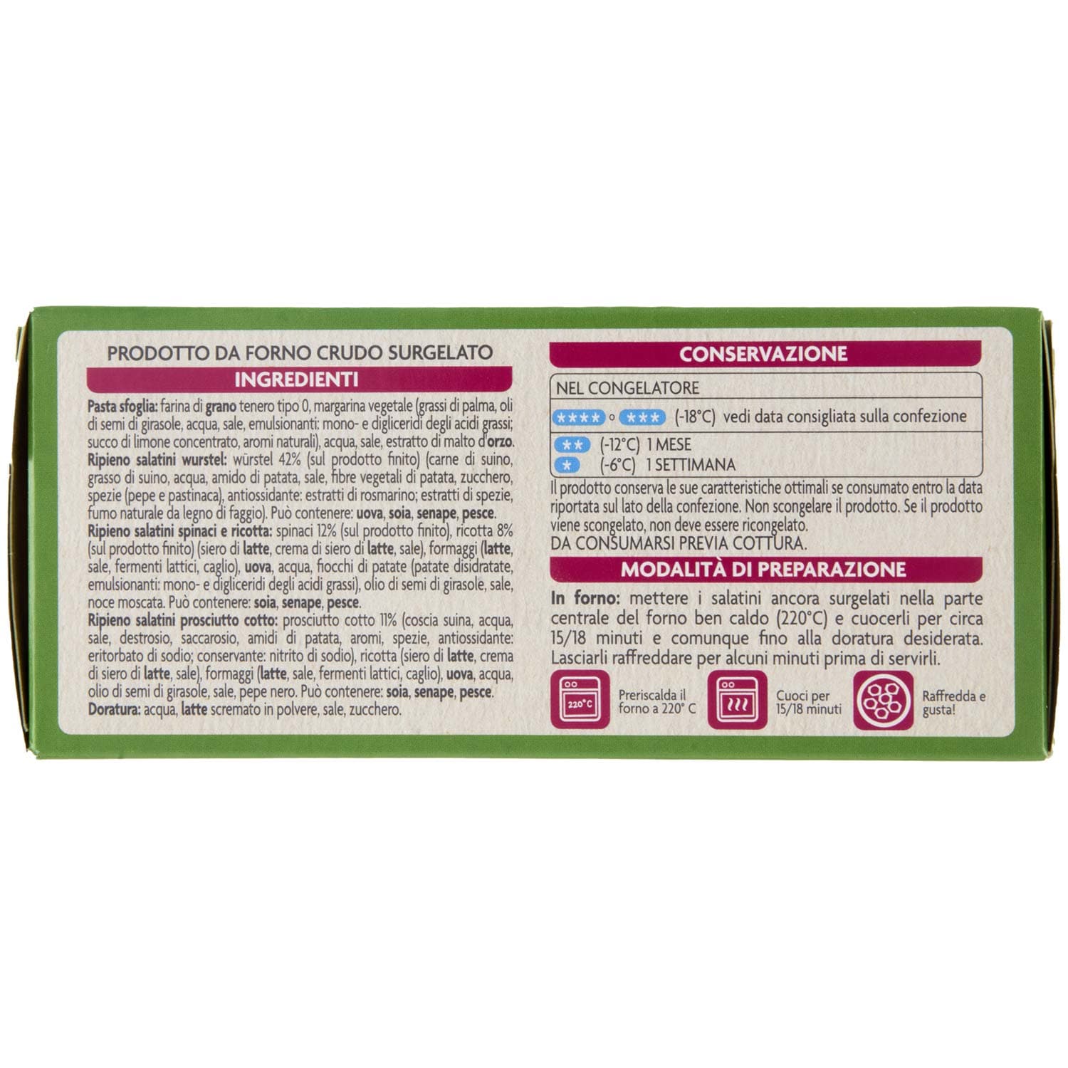 PAM Salatini Assortiti Würstel, Prosciutto Cotto, Spinaci e Ricotta surgelati 250 g – immagine 6