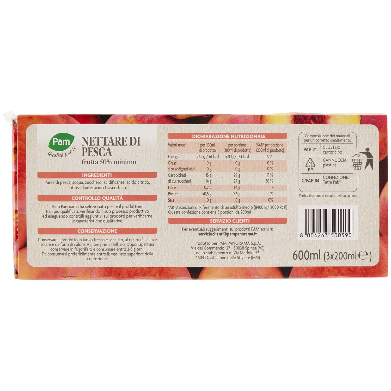 PAM PANORAMA Succo e Polpa di Pesca 600 ml (200ml x 3) – immagine 4