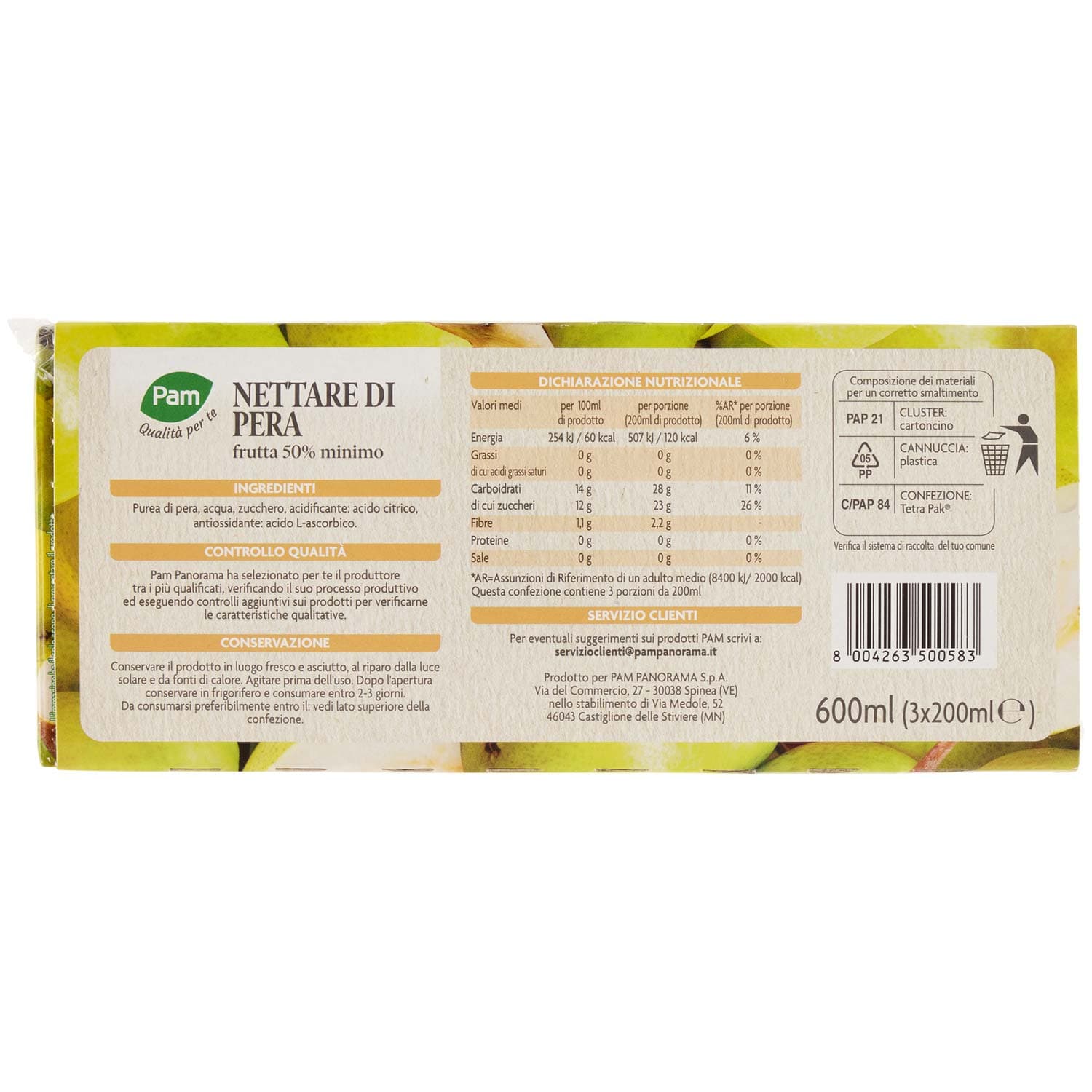 PAM PANORAMA Succo e Polpa di Pera 600 ml (200ml x 3) – immagine 4