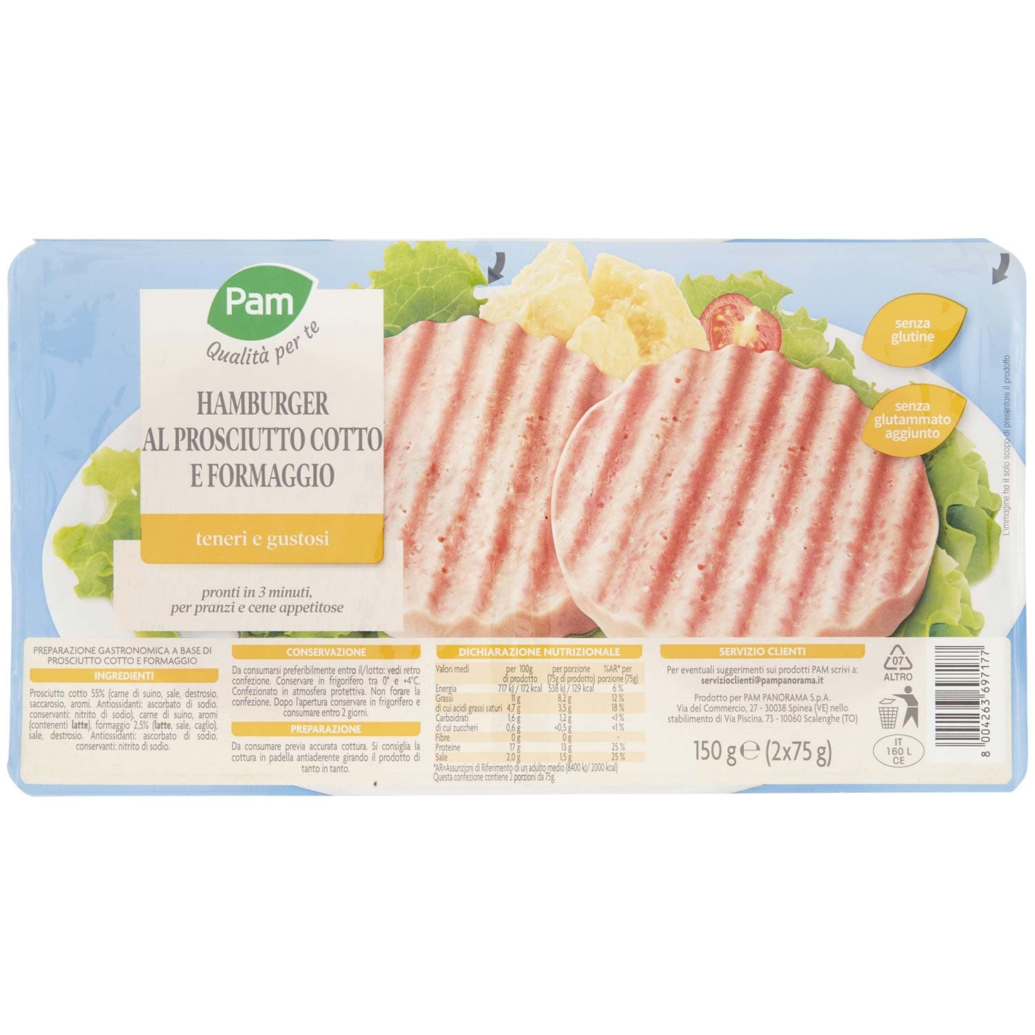 PAM Qualità per te Hamburger al Prosciutto Cotto e Formaggio 2 x 75 g – immagine 2