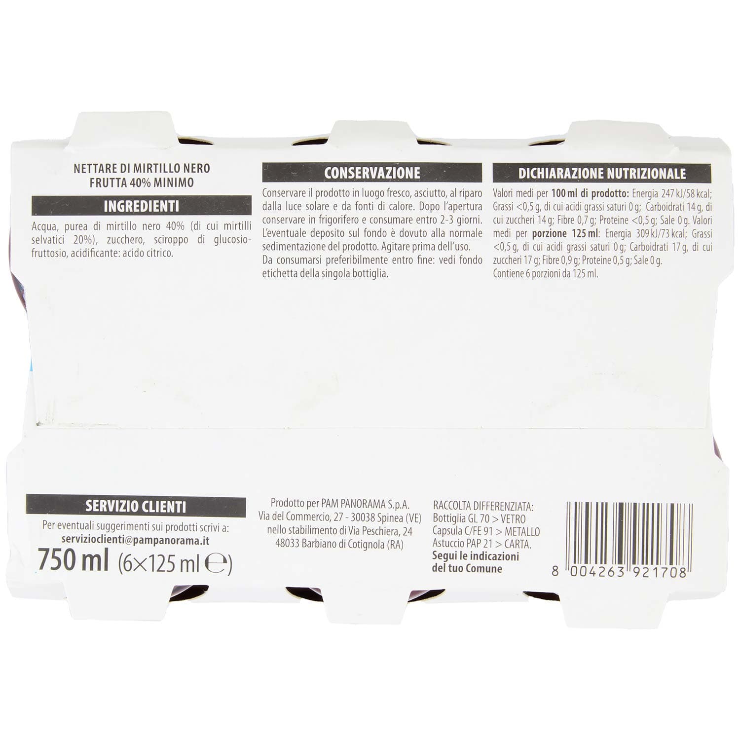 TESORI DELL'ARCA Nettare Mirtillo Nero 6 x 125 ml – immagine 7