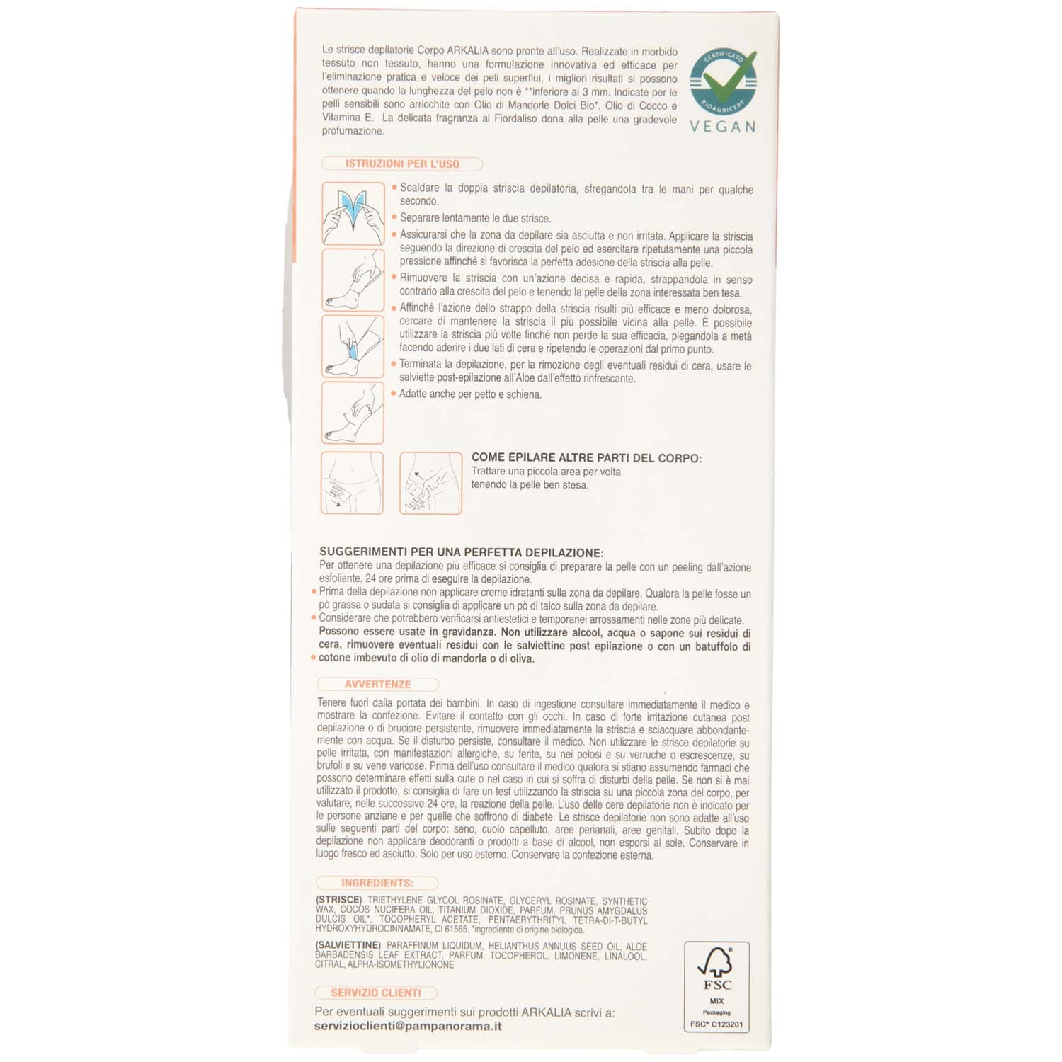ARKALIA Strisce Depilatorio Corpo Pelli Sensibili 16 pz + 2 Salviettine Post Depilazione – immagine 4