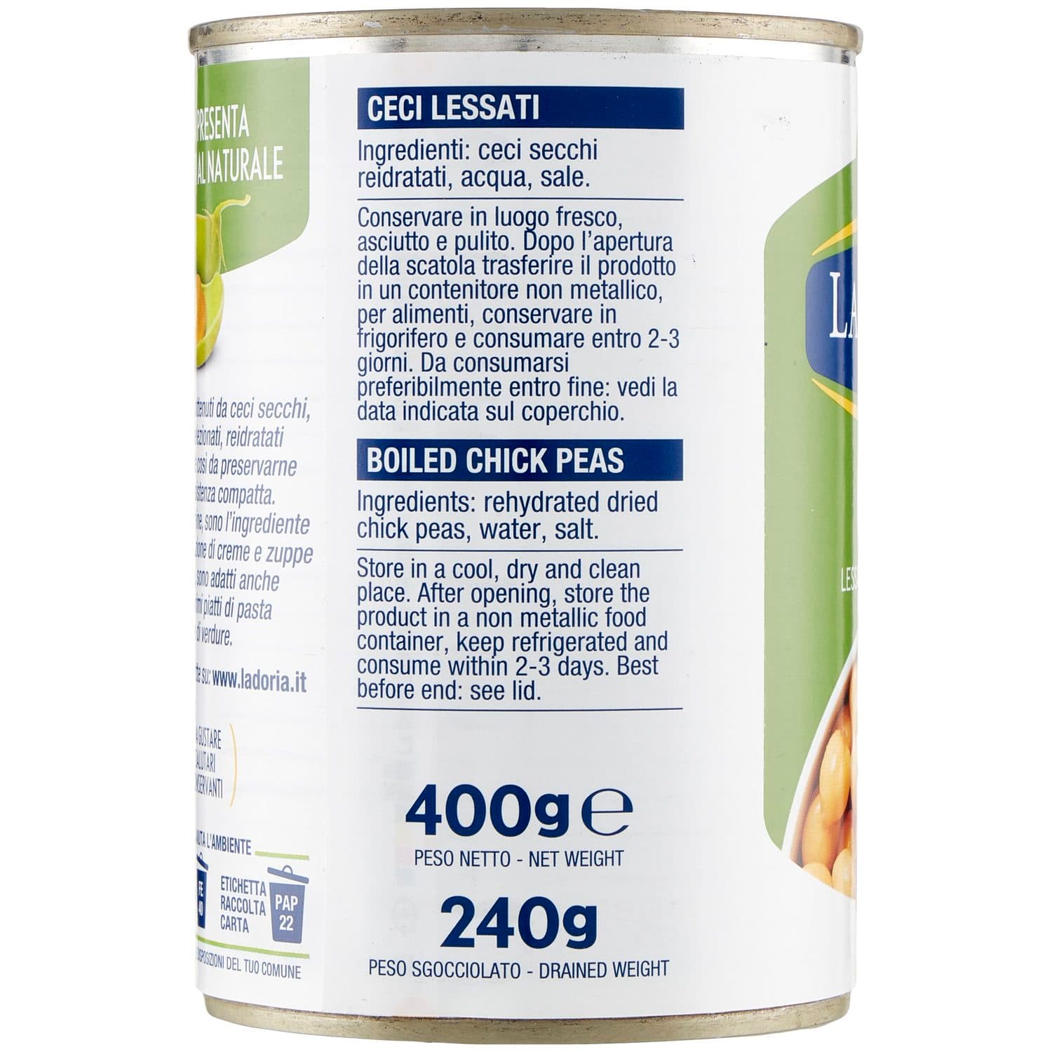 Ceci lessati al naturale La Doria 400 g 240 g – immagine 3