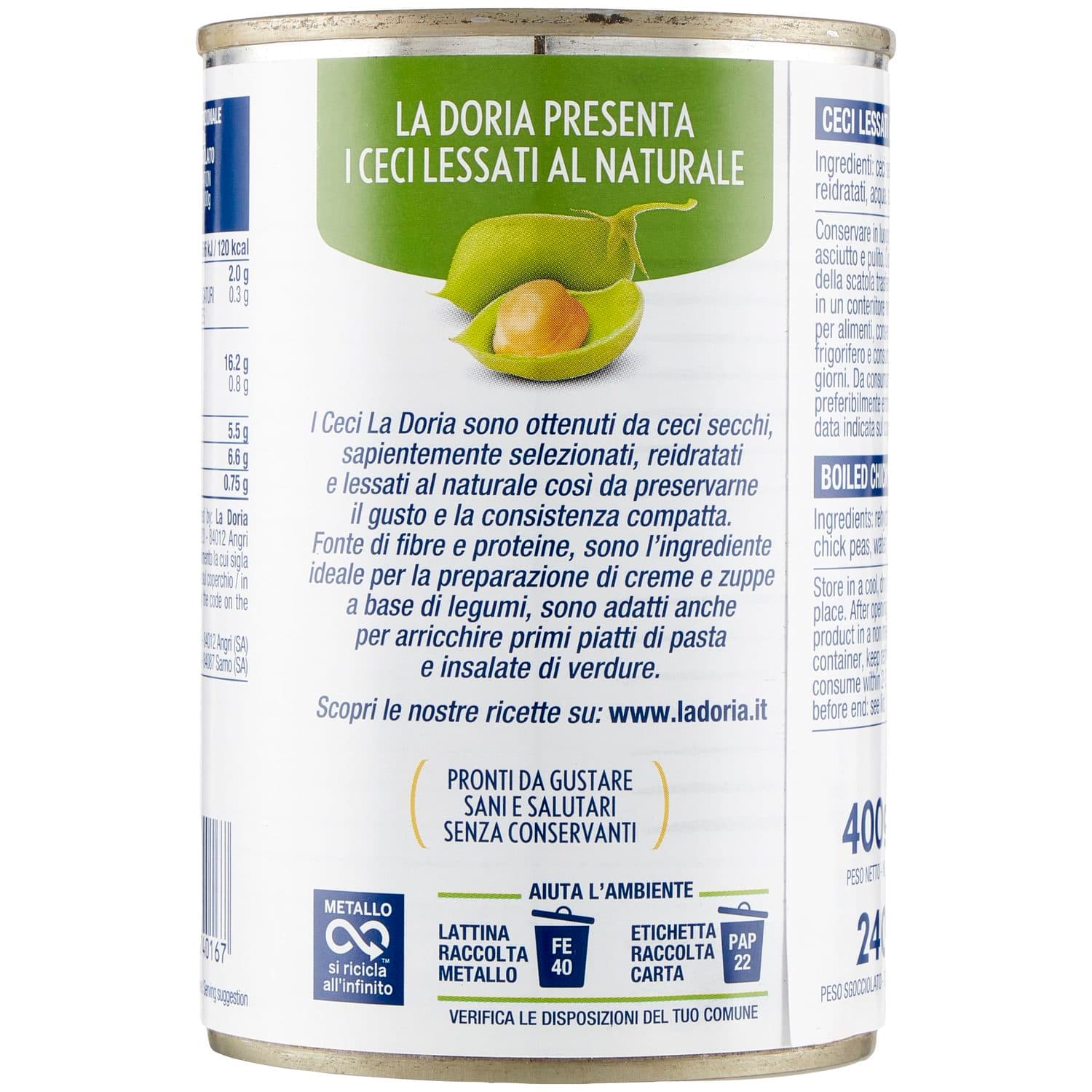 Ceci lessati al naturale La Doria 400 g 240 g – immagine 4
