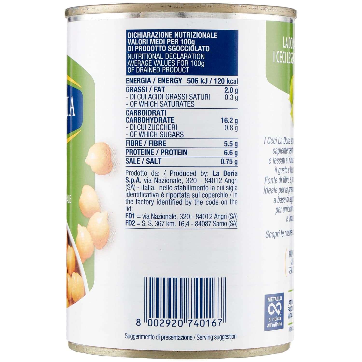 Ceci lessati al naturale La Doria 400 g 240 g – immagine 5