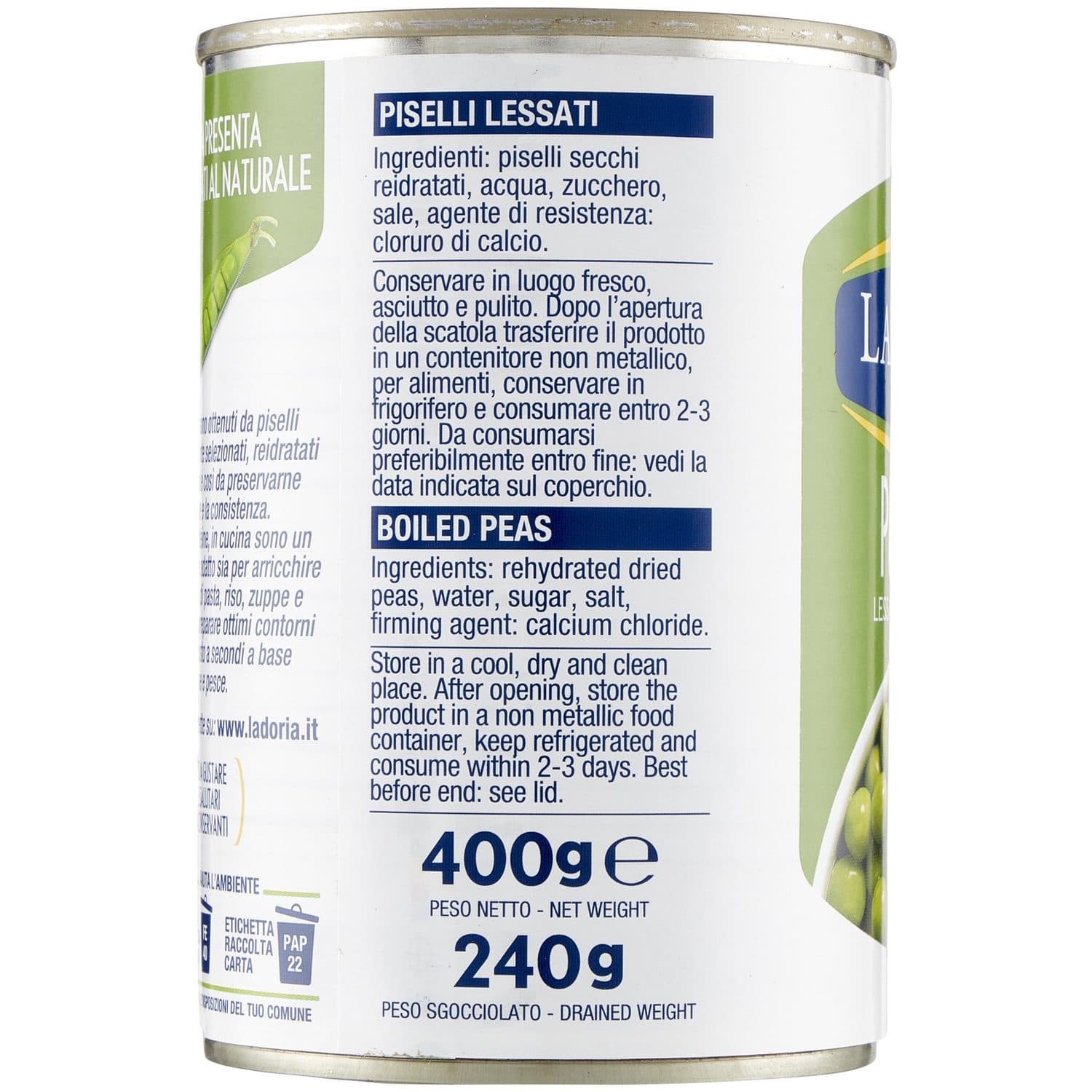Piselli lessati al naturale La Doria 400 g 240 g – immagine 3