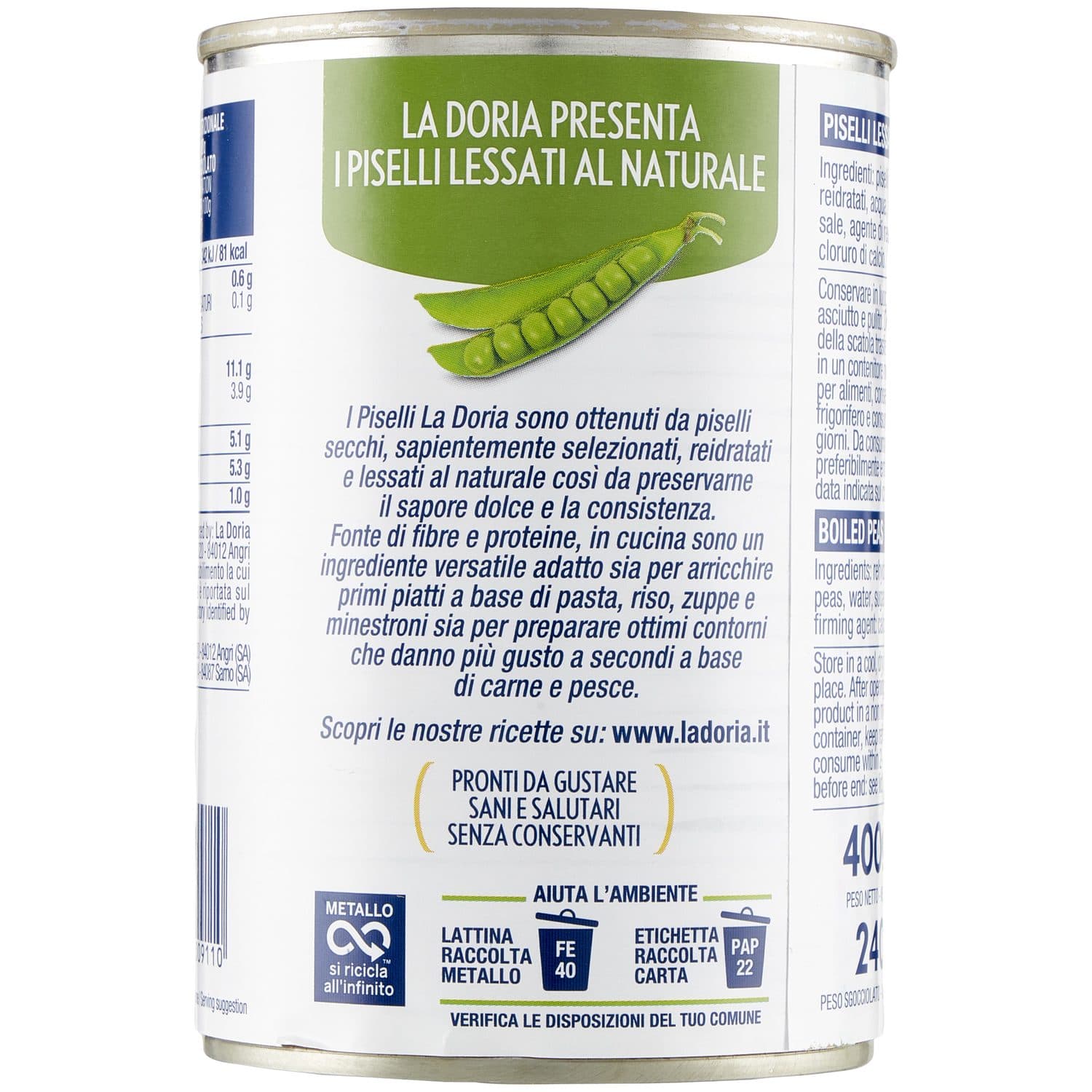 Piselli lessati al naturale La Doria 400 g 240 g – immagine 4