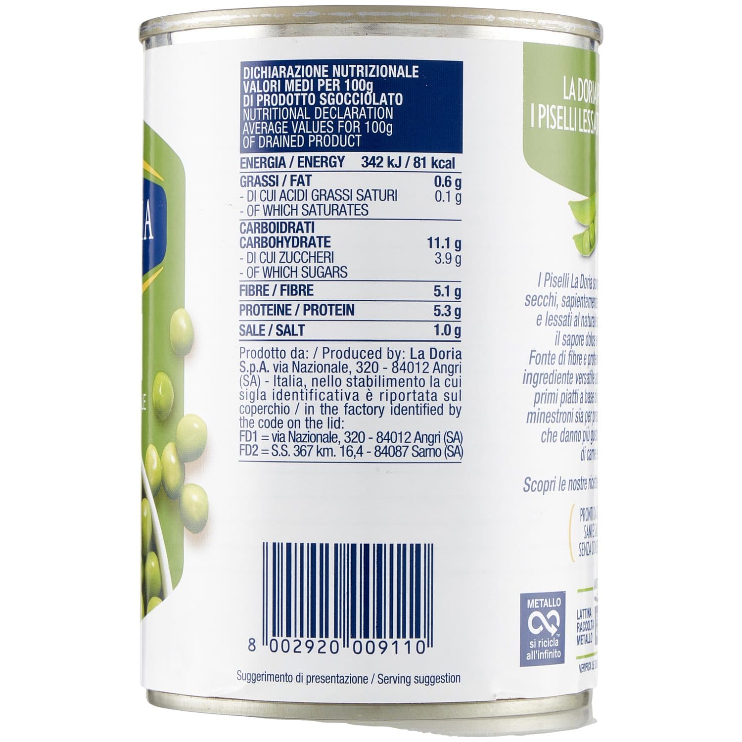 Piselli lessati al naturale La Doria 400 g 240 g – immagine 5