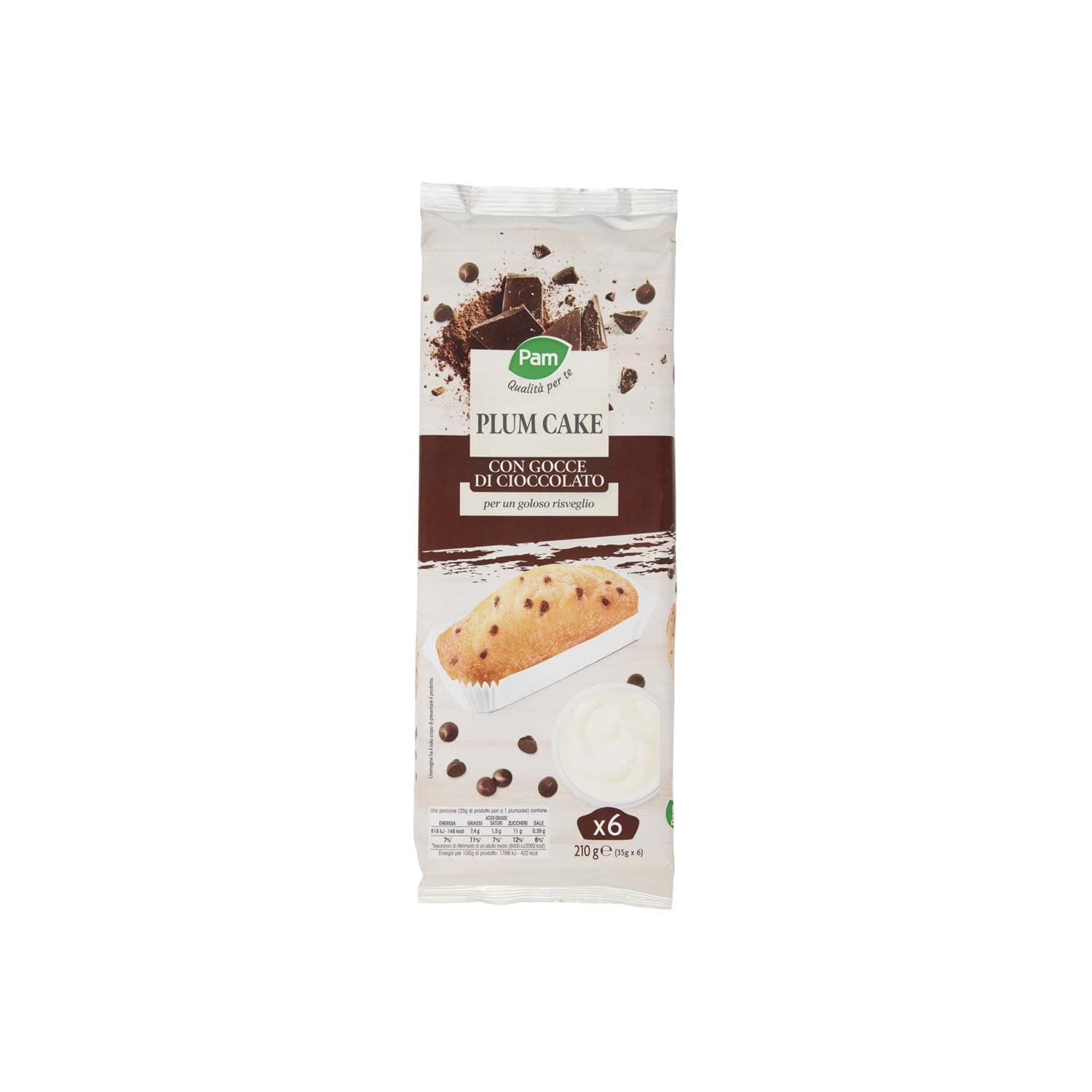 PAM Qualità per te Plum Cake con Gocce di Cioccolato 6 x 35 g – immagine 2