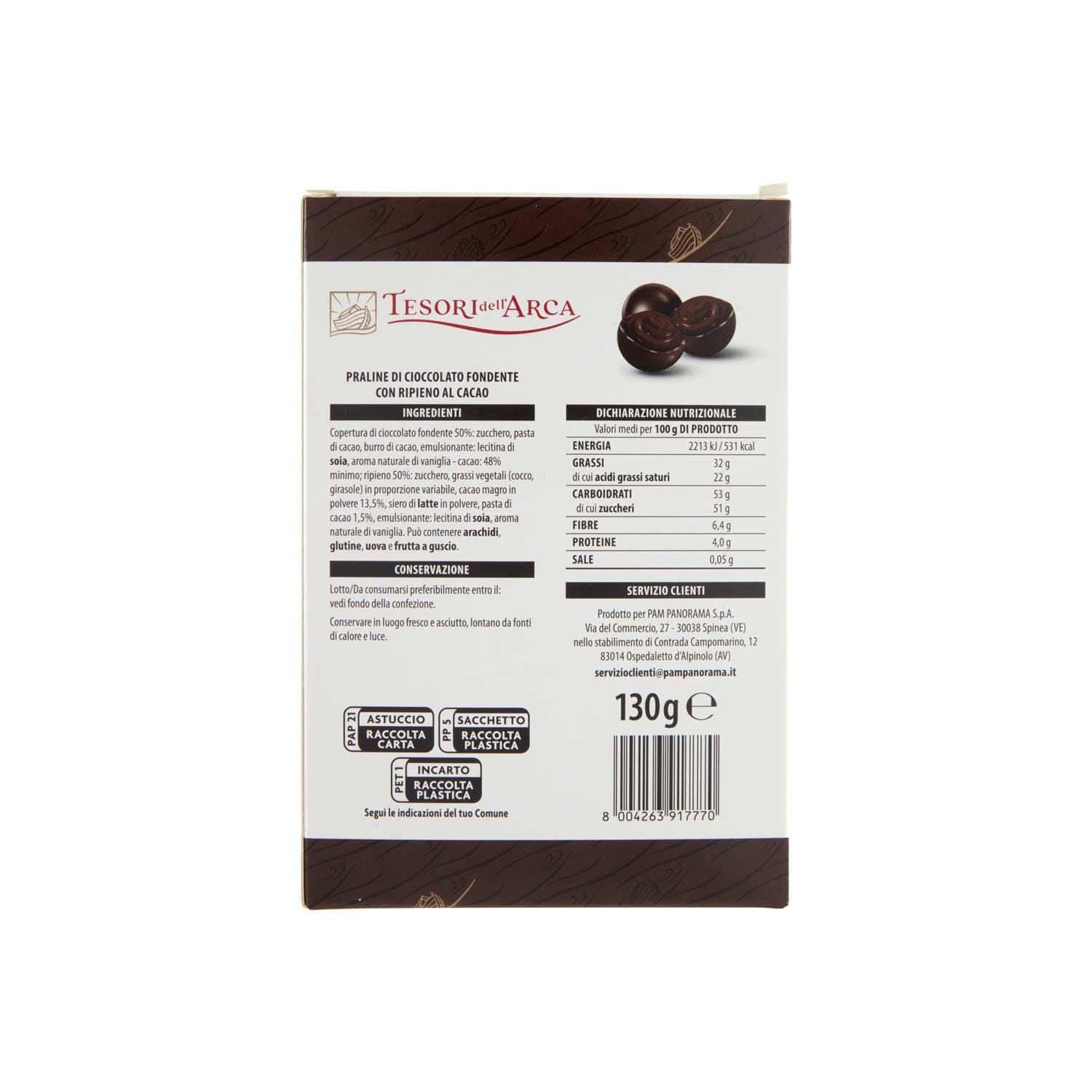 TESORI DELL'ARCA Praline di cioccolato fondente con ripieno al cacao 130 g – immagine 4