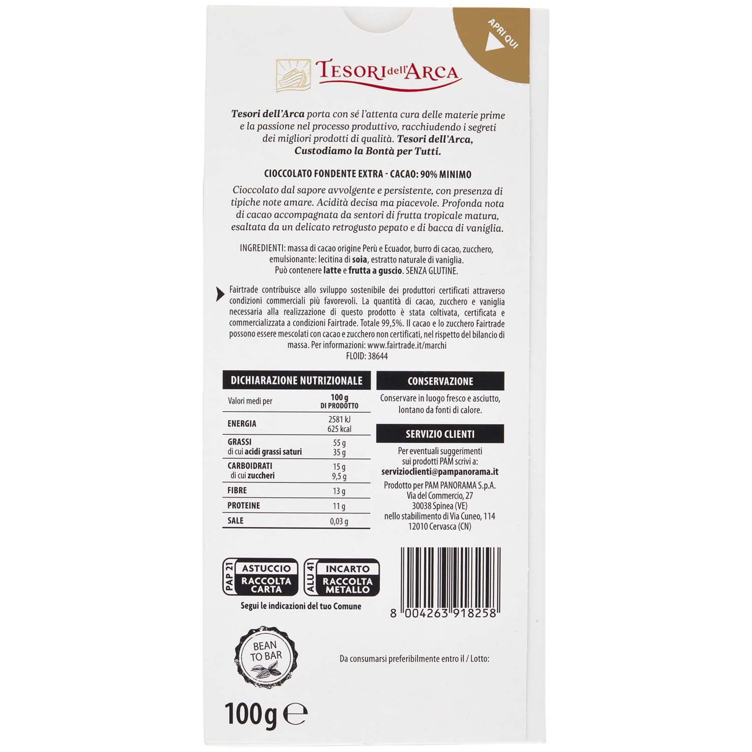 TESORI DELL'ARCA Cioccolato Fondente Extra 90% Cacao Intenso 100 g – immagine 4