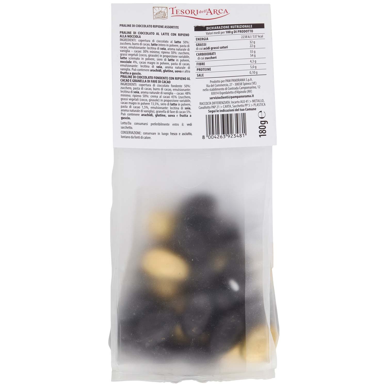TESORI DELL'ARCA Ovetti di cioccolato al latte e fondente con ripieni assortiti 180 g Praline di cioccolato al latte con ripieno alla nocciola Praline di cioccolato fondente con ripieno al cacao e granella di fave di cacao – immagine 4