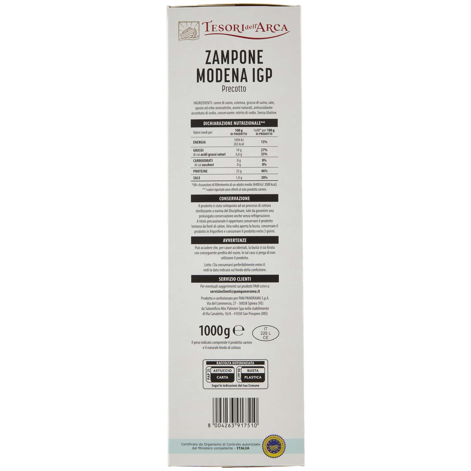 TESORI DELL'ARCA Zampone Modena IGP Precotto 1000 g – immagine 3