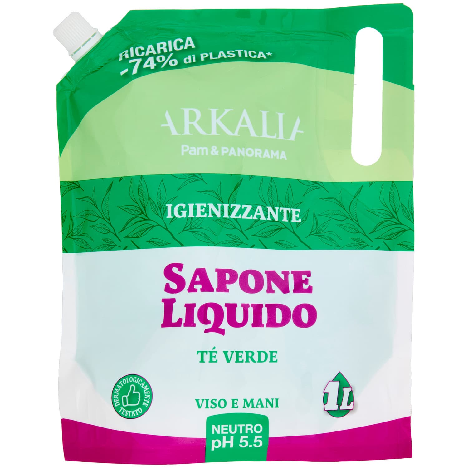 ARKALIA Sapone Liquido Igienizzante Tè Verde Viso e Mani Ricarica 1 L – immagine 2