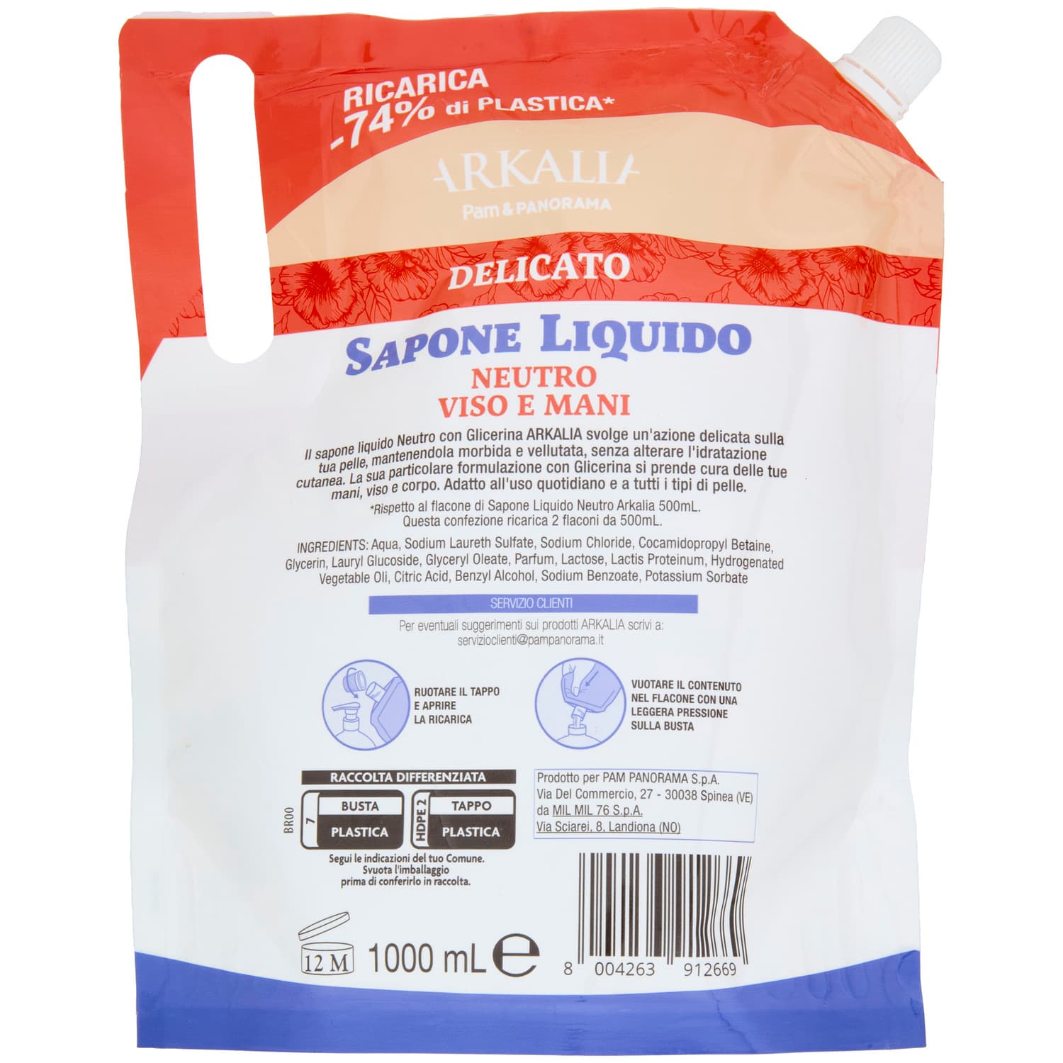 ARKALIA Sapone Liquido Delicato Viso e Mani Ricarica 1 L – immagine 4