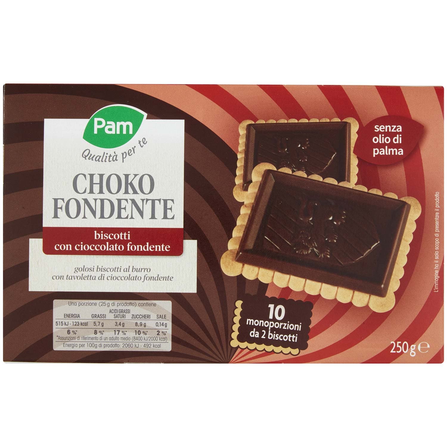 PAM Qualità per te Choko Fondente biscotti con cioccolato fondente 250g (25g x 10) – immagine 2