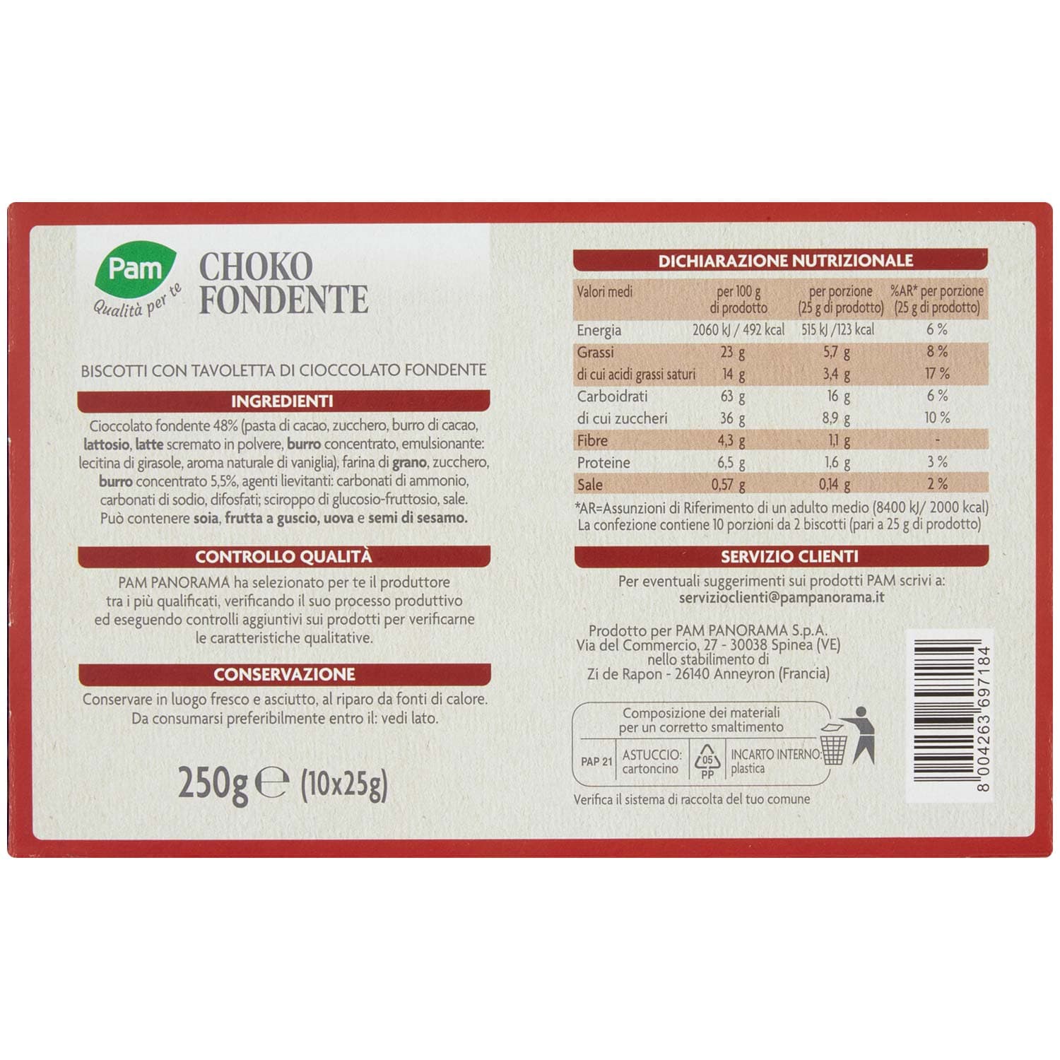 PAM Qualità per te Choko Fondente biscotti con cioccolato fondente 250g (25g x 10) – immagine 4