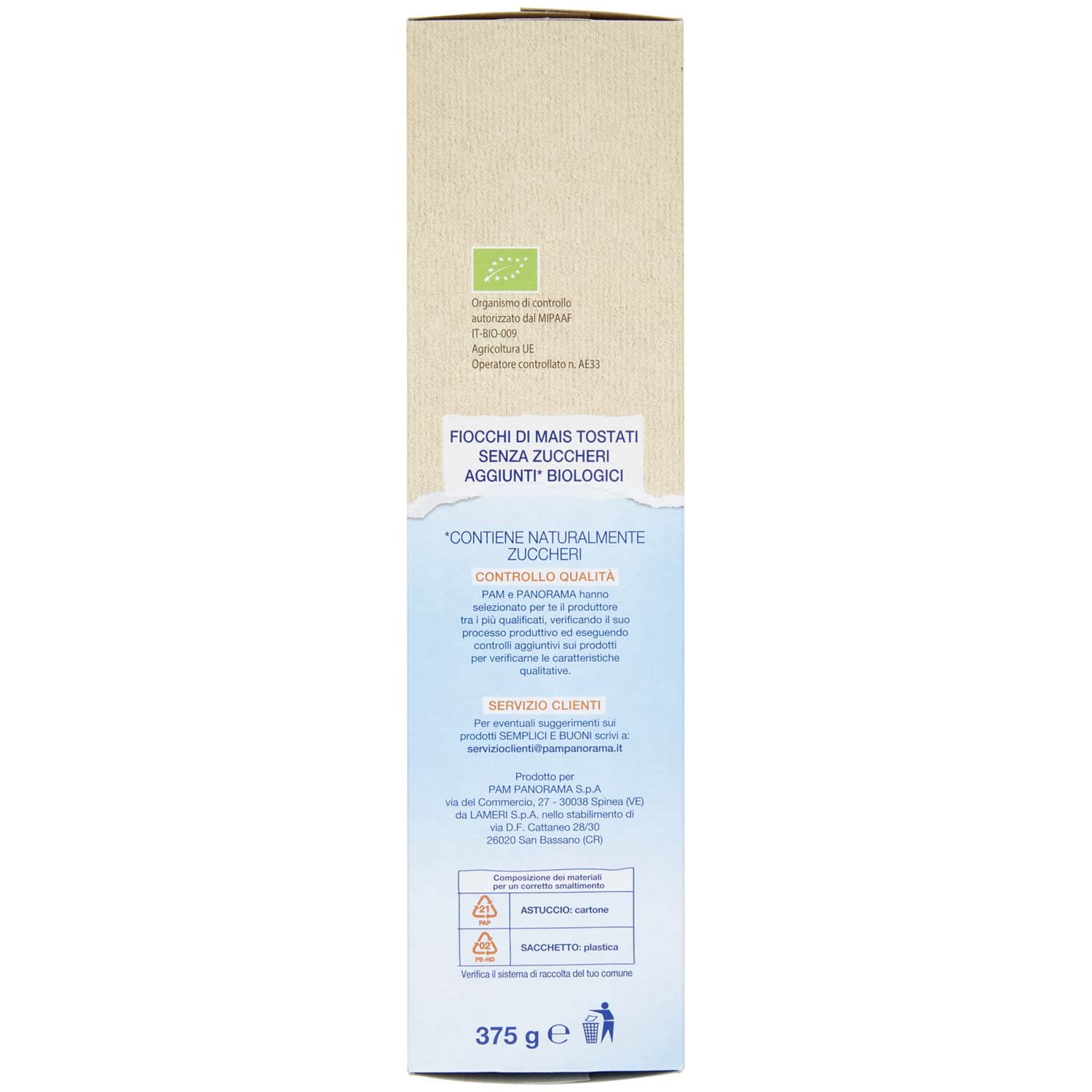 SEMPLICI E BUONI Senza Zuccheri Aggiunti Fiocchi di Mais Biologici 375 g – immagine 5