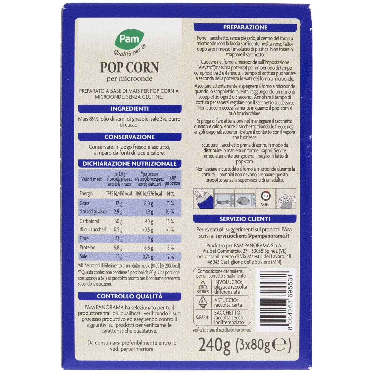 PAM Qualità per te Pop Corn per micronde 240 g – immagine 4