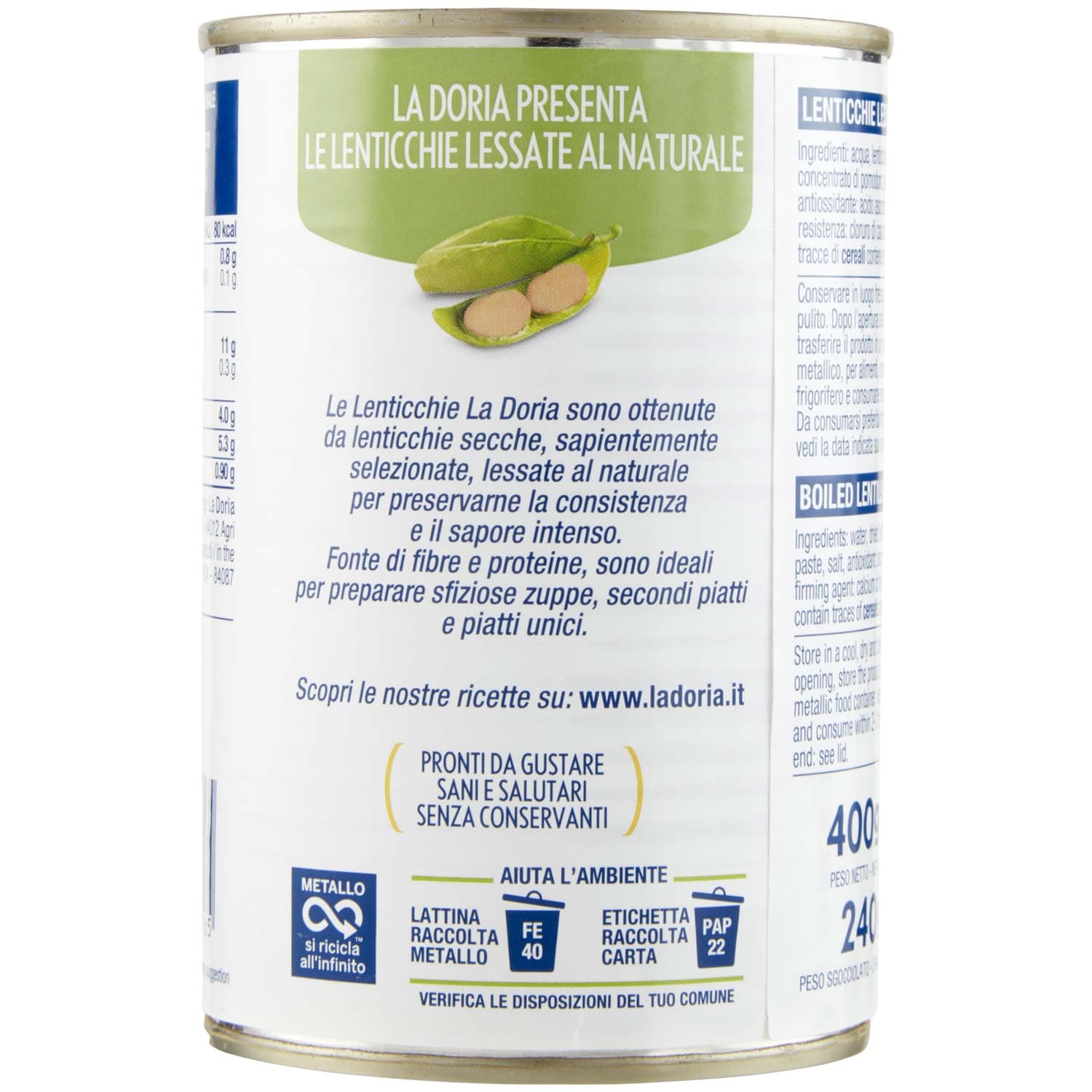 Lenticchie lessate al naturale La Doria 400 g 240 g – immagine 4