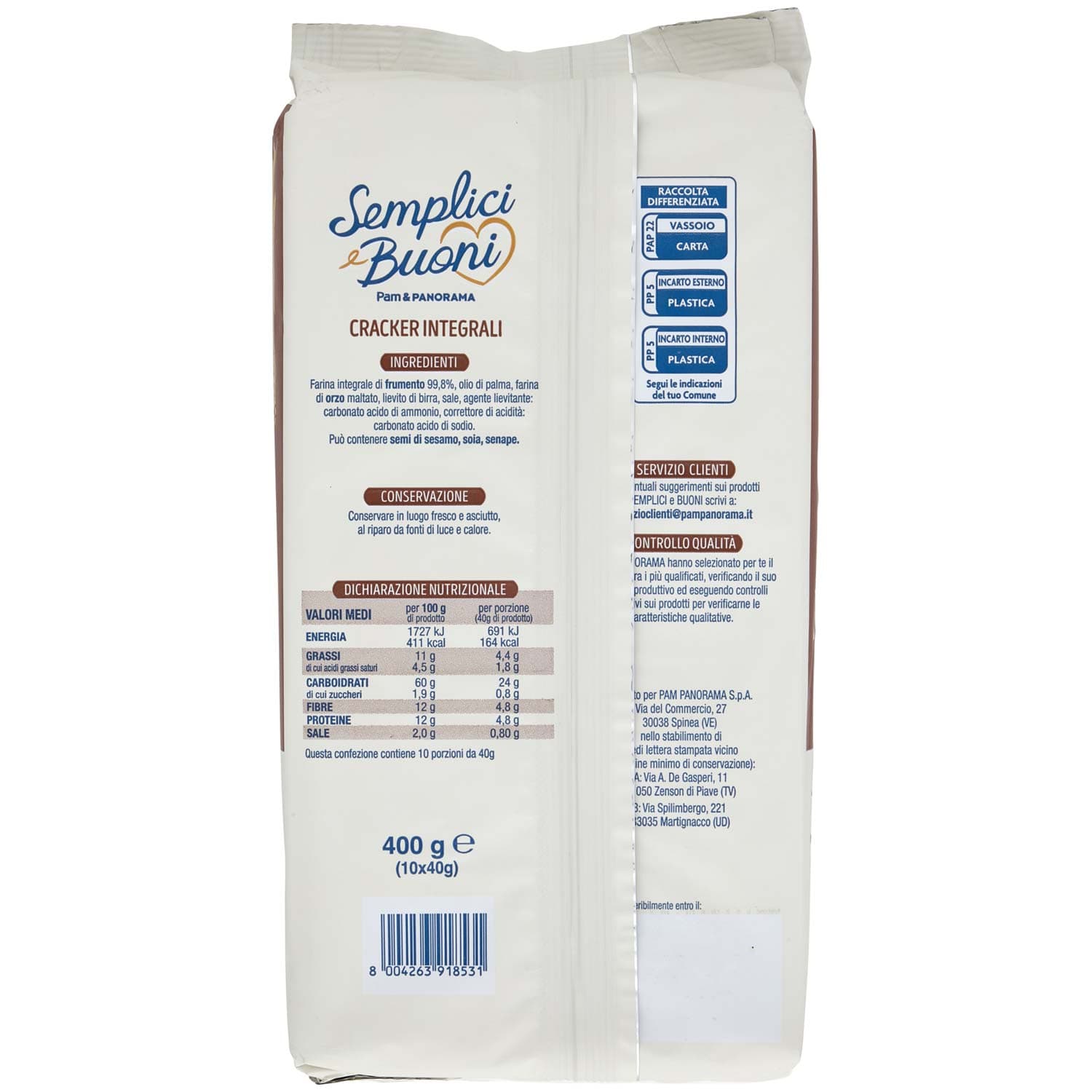 SEMPLICI E BUONI Cracker Integrali 10 x 40 g – immagine 4