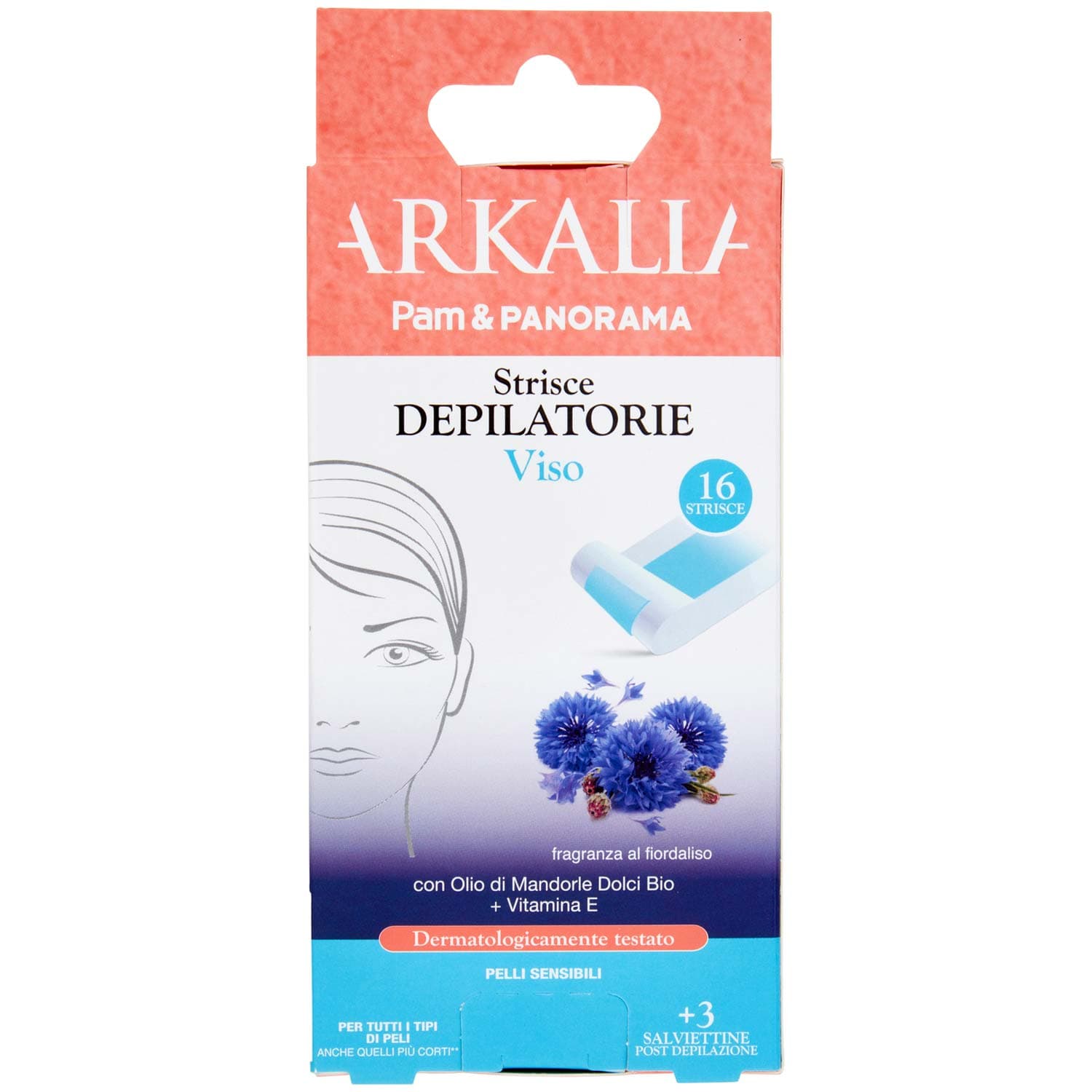 ARKALIA Strisce Depilatorie Viso Pelli Sensibili 16 Strisce + 3 Salviettine Post Depilazione – immagine 2