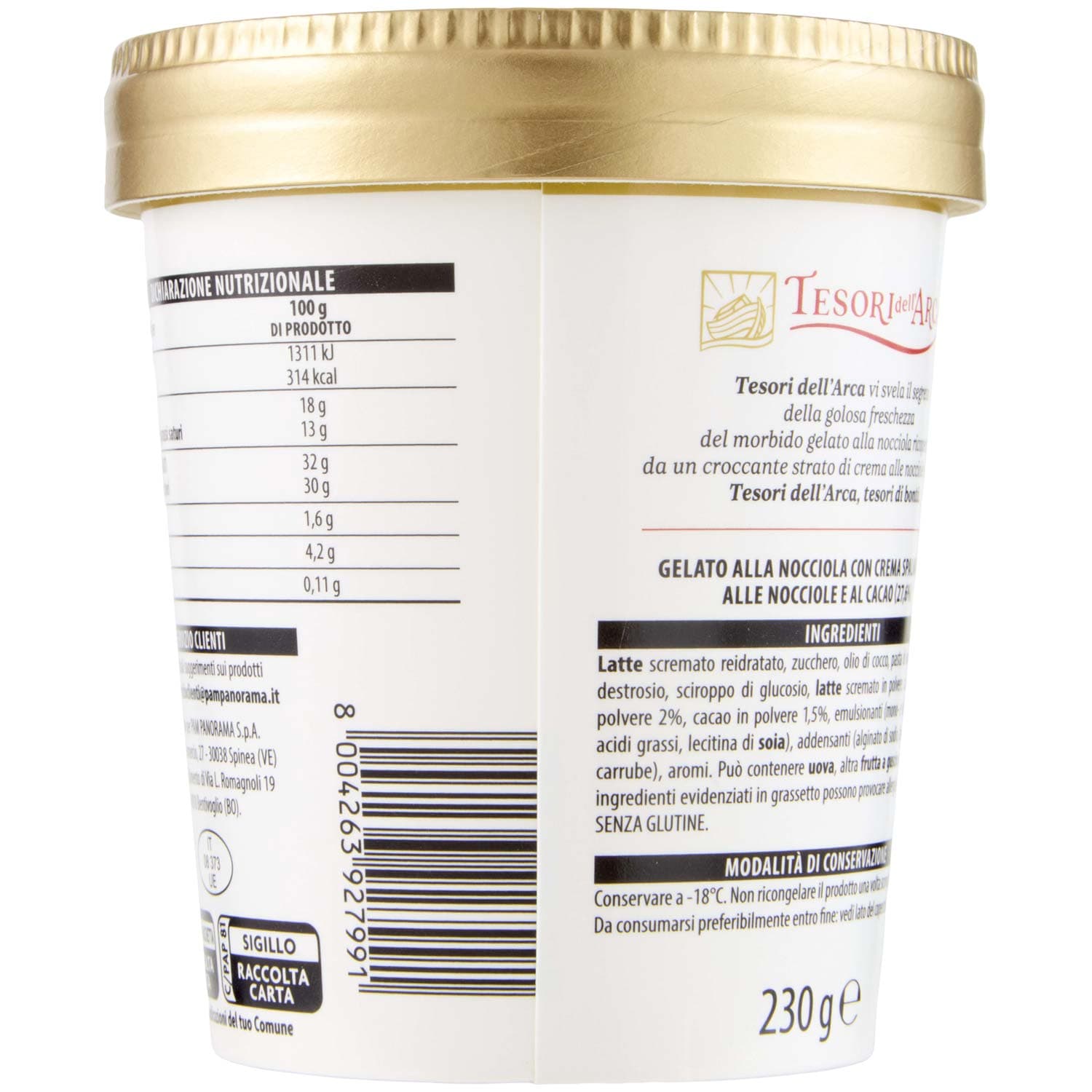 TESORI DELL'ARCA Gelato Nocciola con Crema Spalmabile alle Nocciole e Cacao 230 g – immagine 4