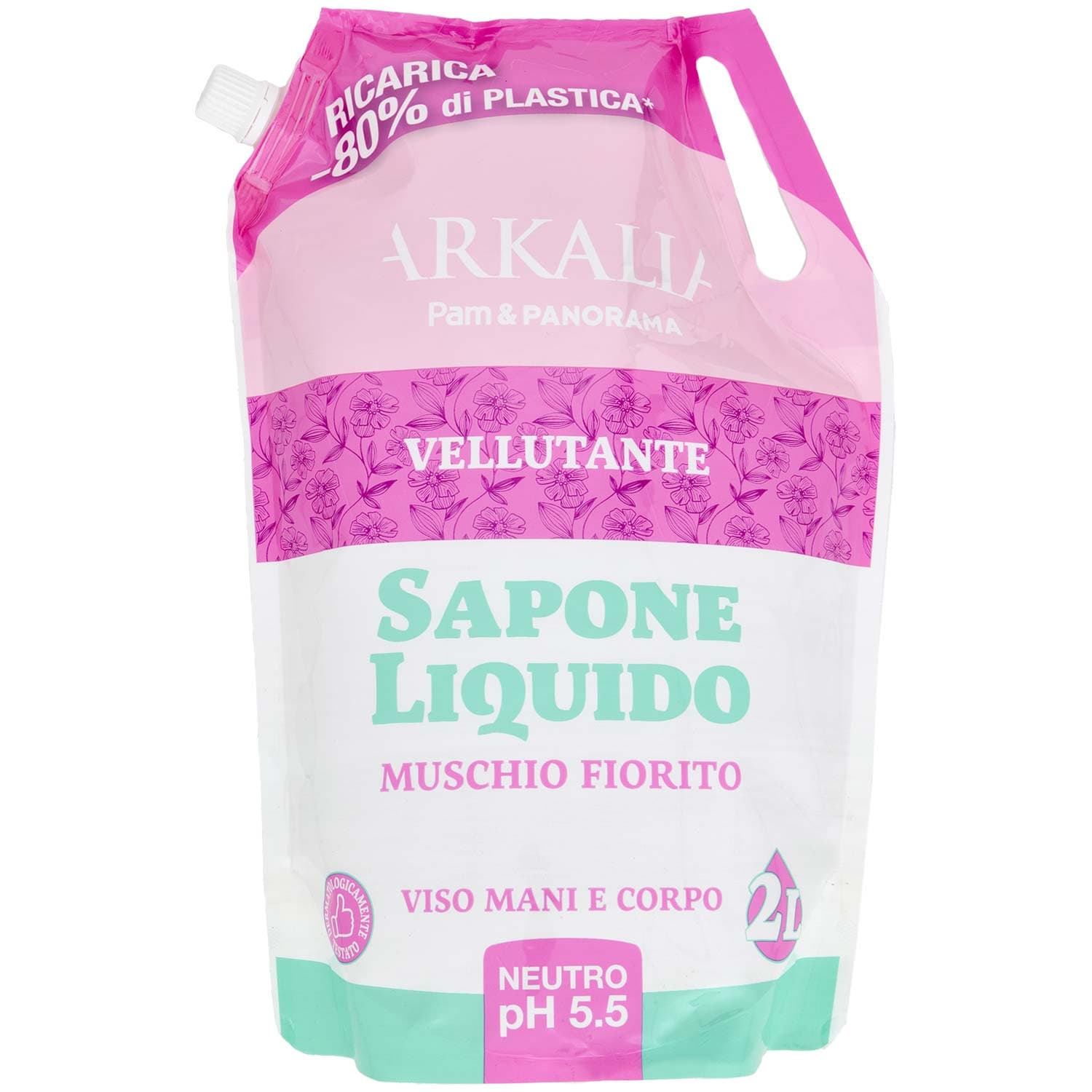 ARKALIA Sapone Liquido Muschio Fiorito Viso Mani e Corpo Ricarica 2 L – immagine 2