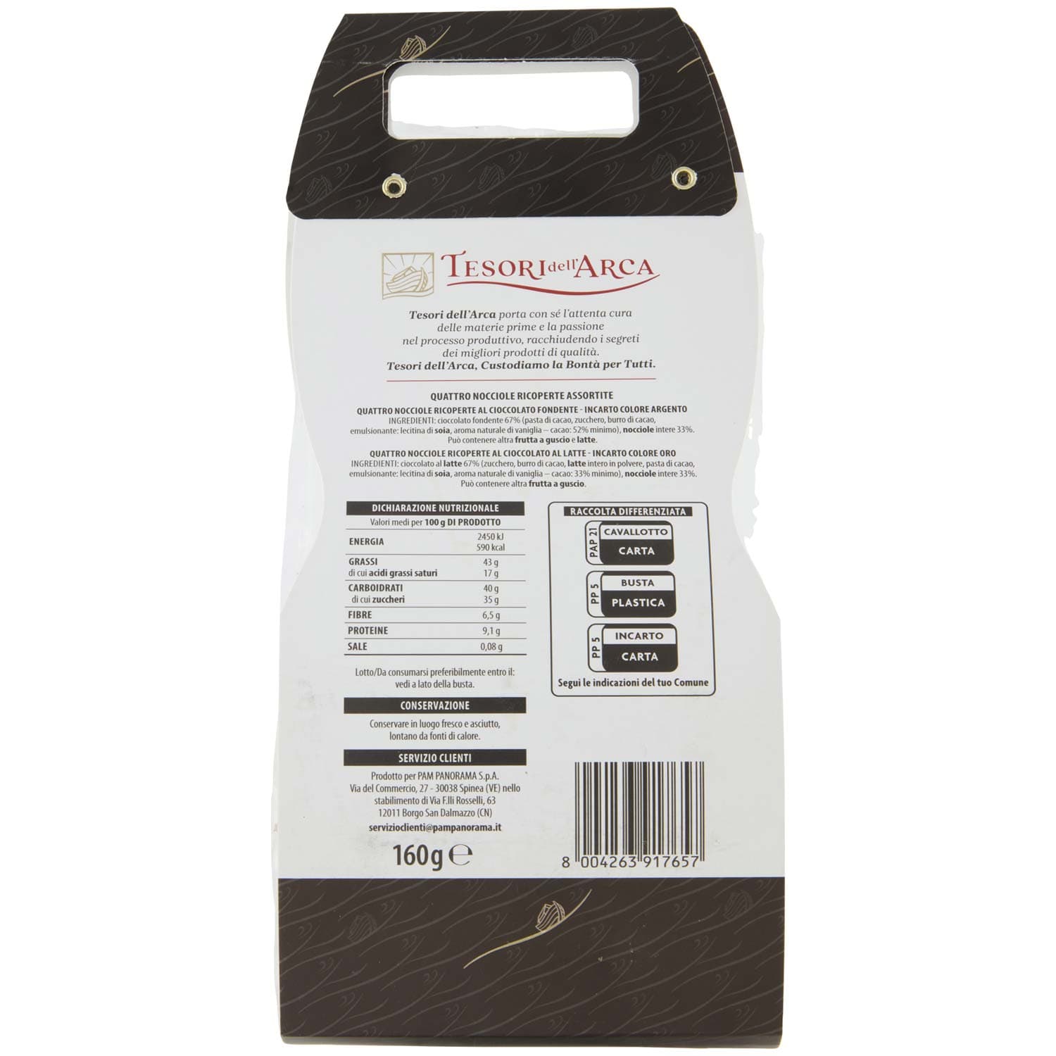 TESORI DELL'ARCA Nocciole Ricoperte Assortite al Cioccolato Fondente e al Latte 160 g – immagine 4