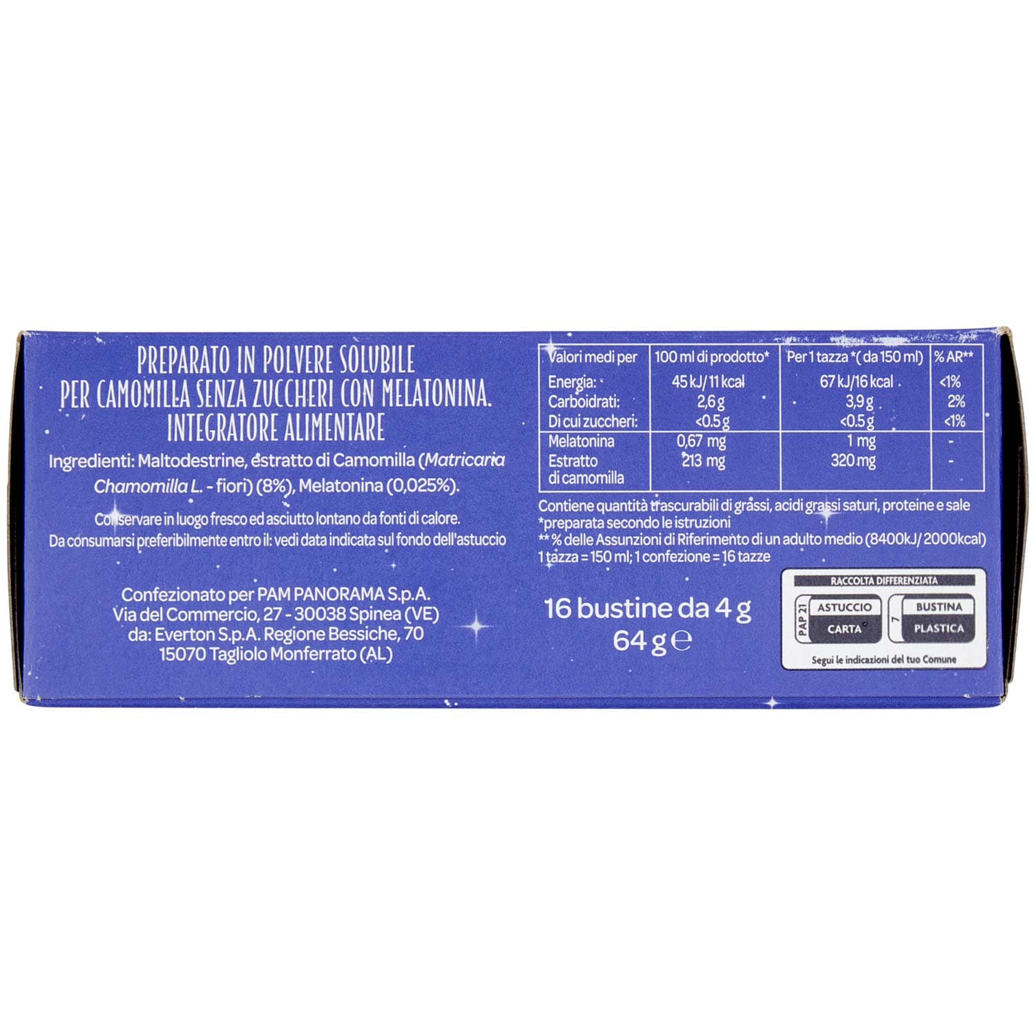PAM Qualità per te Camomilla Solubile con Melatonina Bustine 16 x 4 g – immagine 7