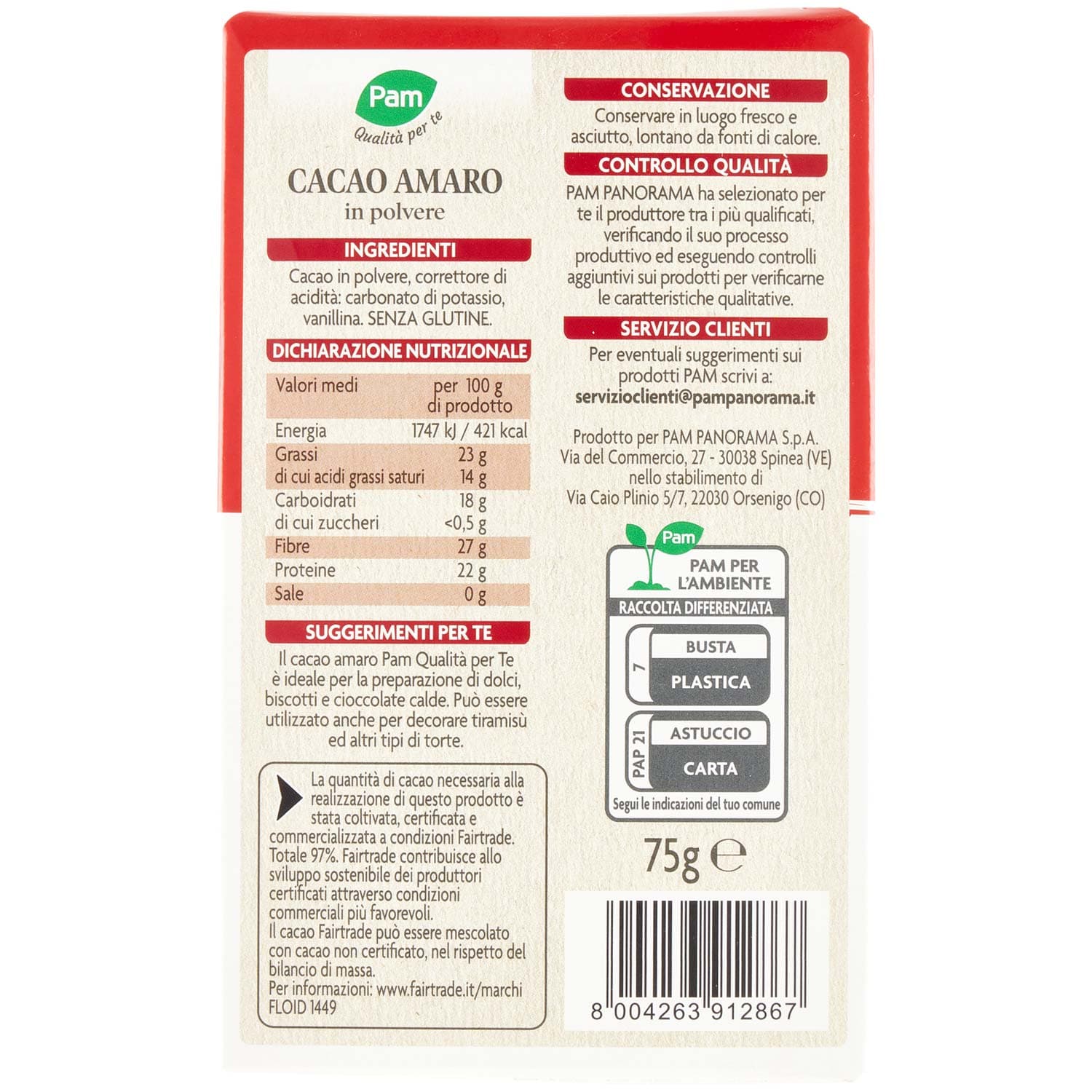 PAM Qualità per te Cacao Amaro in polvere 75 g – immagine 4