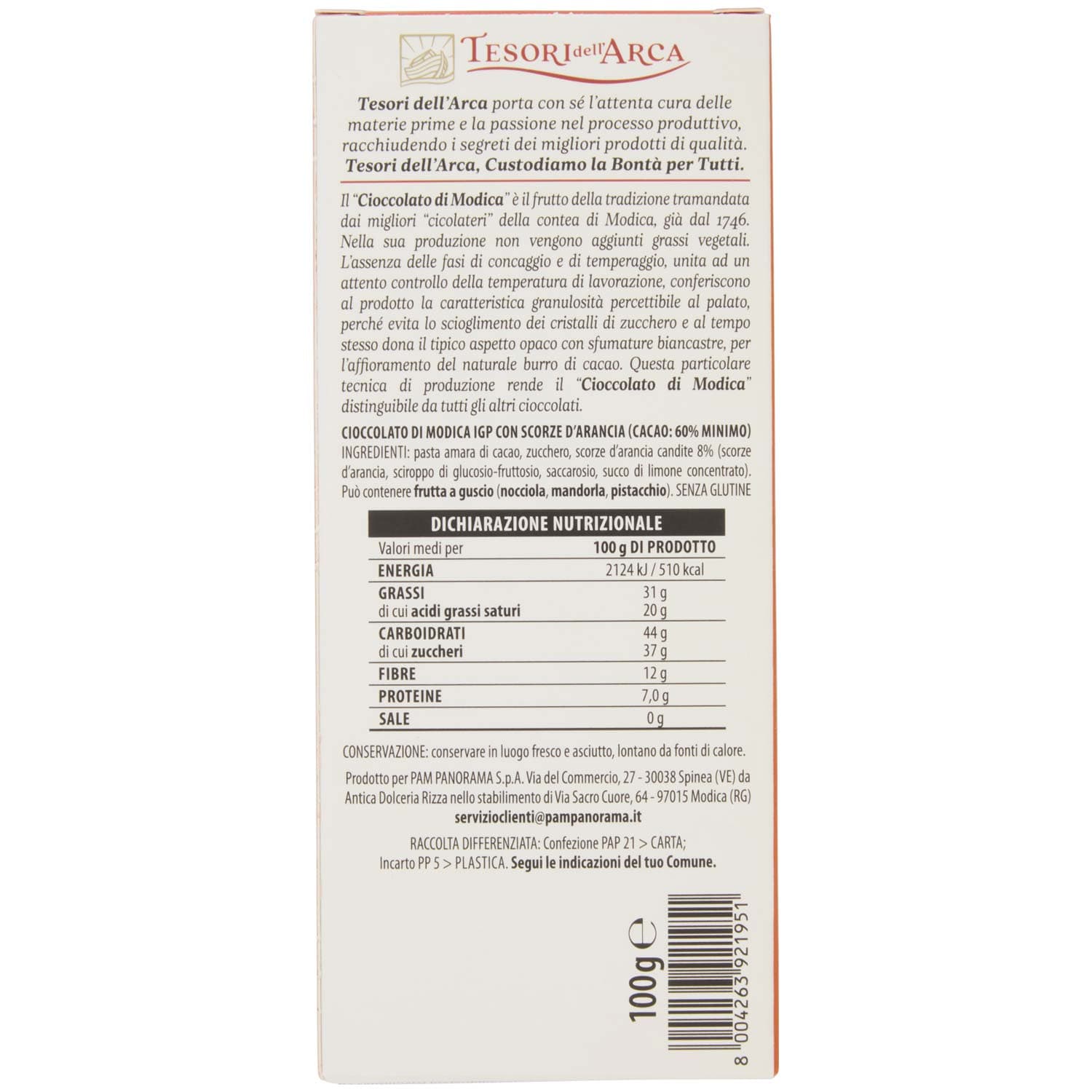 TESORI DELL'ARCA Cioccolato di Modica IGP Scorze d'Arancia 60% Cacao 100 g – immagine 4