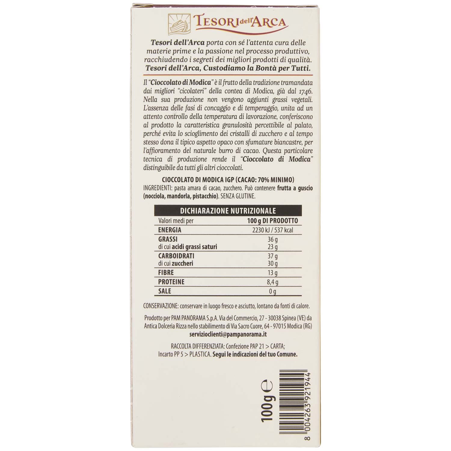 TESORI DELL'ARCA Cioccolato di Modica IGP 70% Cacao 100 g – immagine 4
