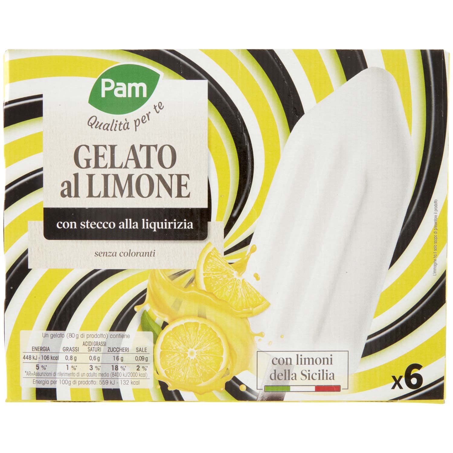 PAM PANORAMA Gelati al limone con stecco alla liquirizia 480g (80g x 6) – immagine 2