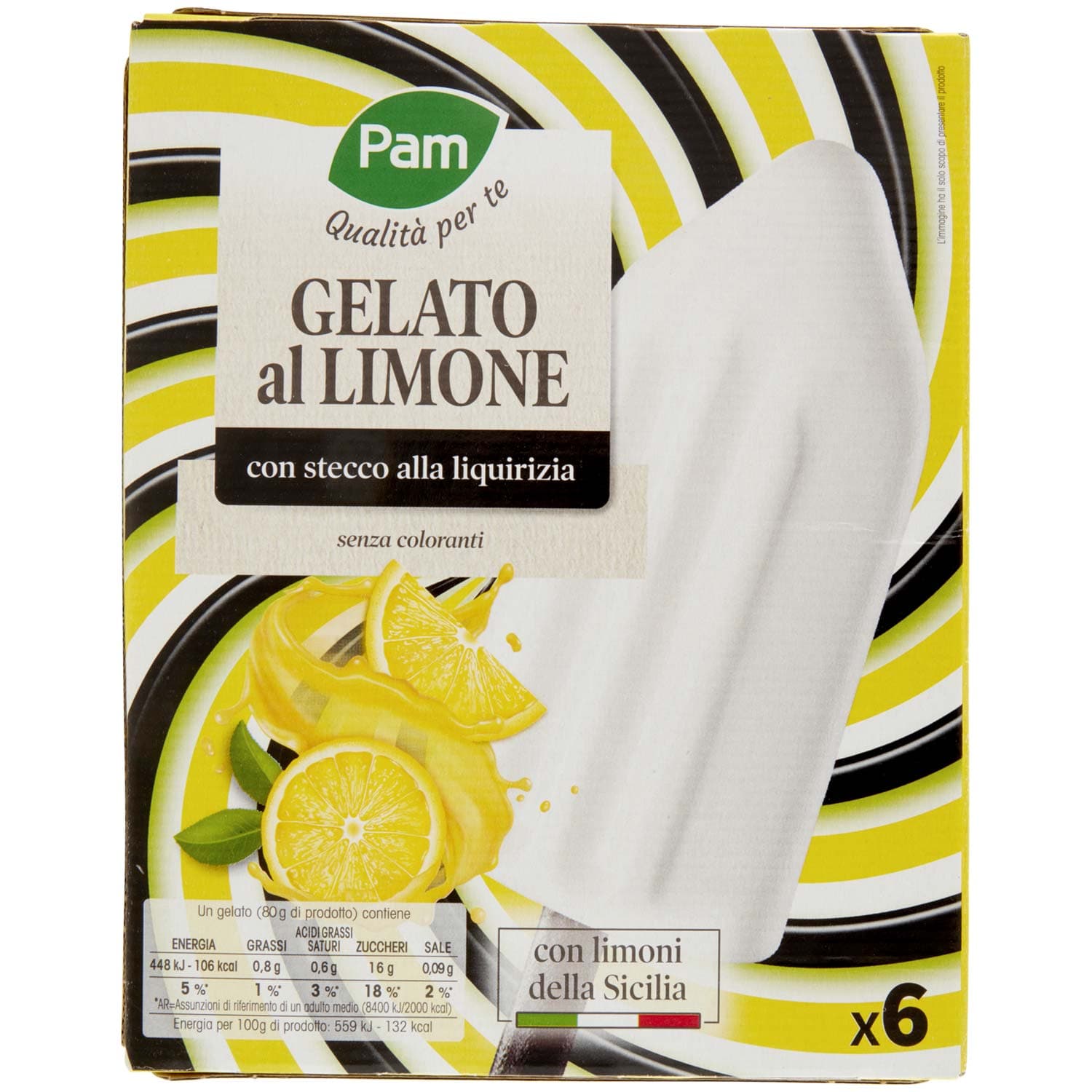 PAM PANORAMA Gelati al limone con stecco alla liquirizia 480g (80g x 6) – immagine 4