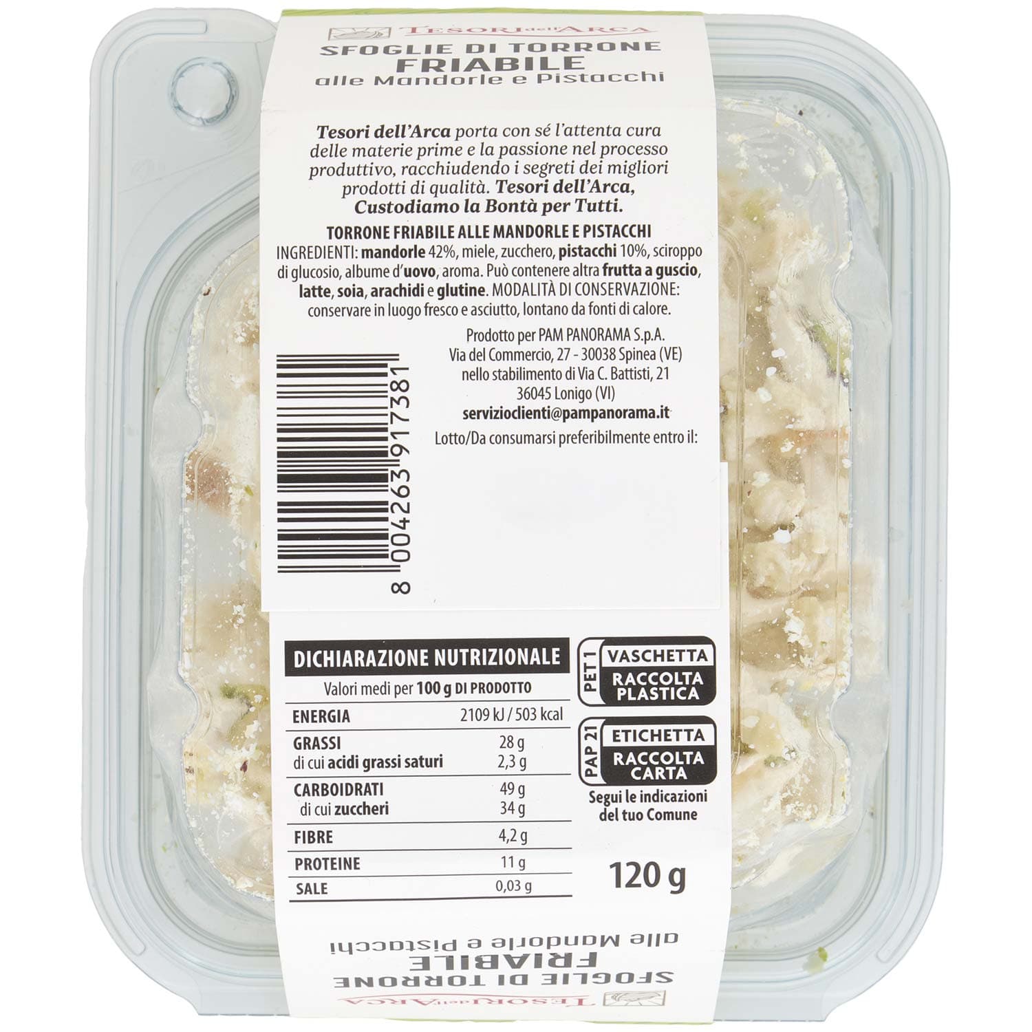 TESORI DELL'ARCA Sfoglie di Torrone Friabile alle Mandorle e Pistacchi 120 g – immagine 4