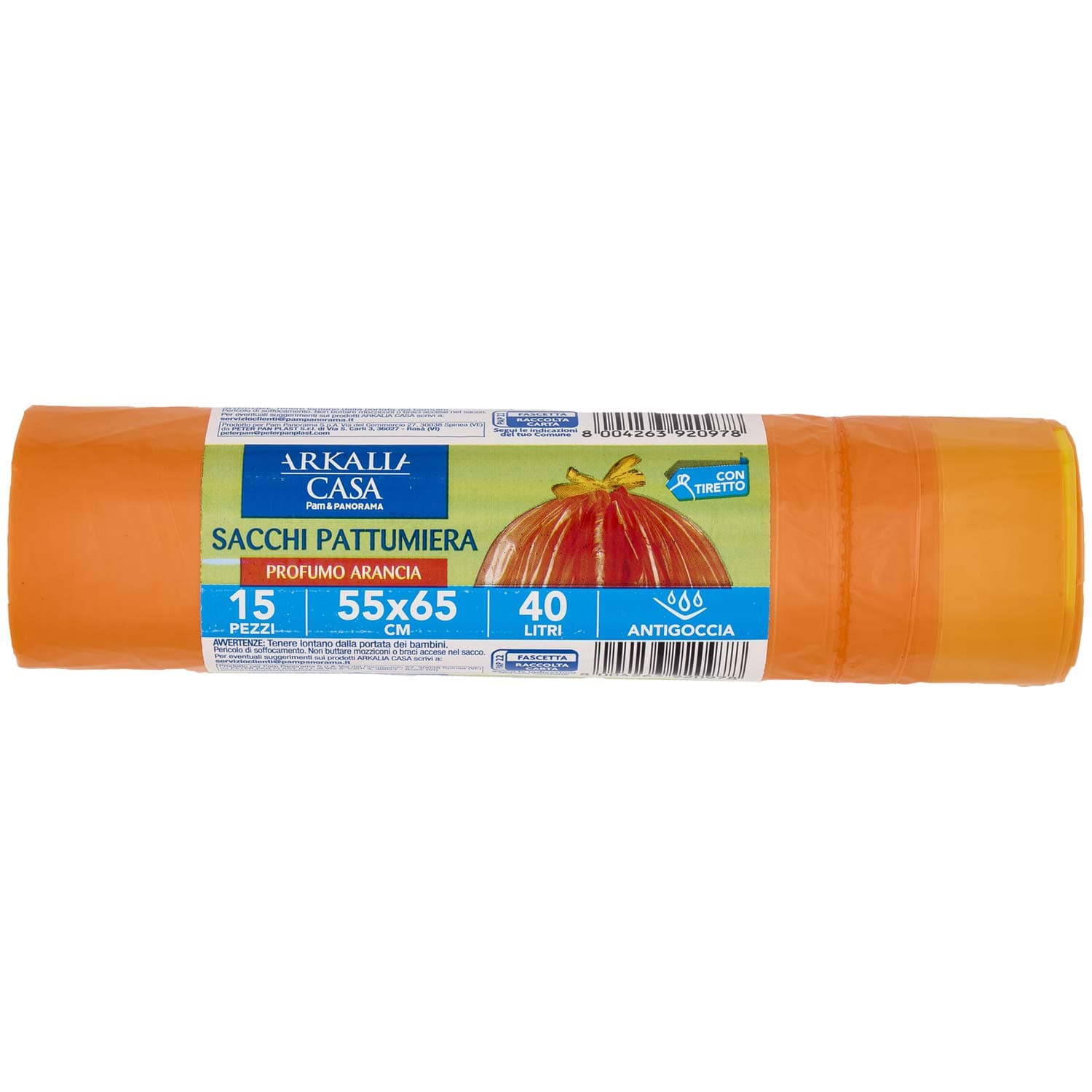 ARKALIA CASA Sacchi Pattumiera Profumo Arancia con Tiretto 55x65 cm 40 Litri Antigoccia 15 pz – immagine 2