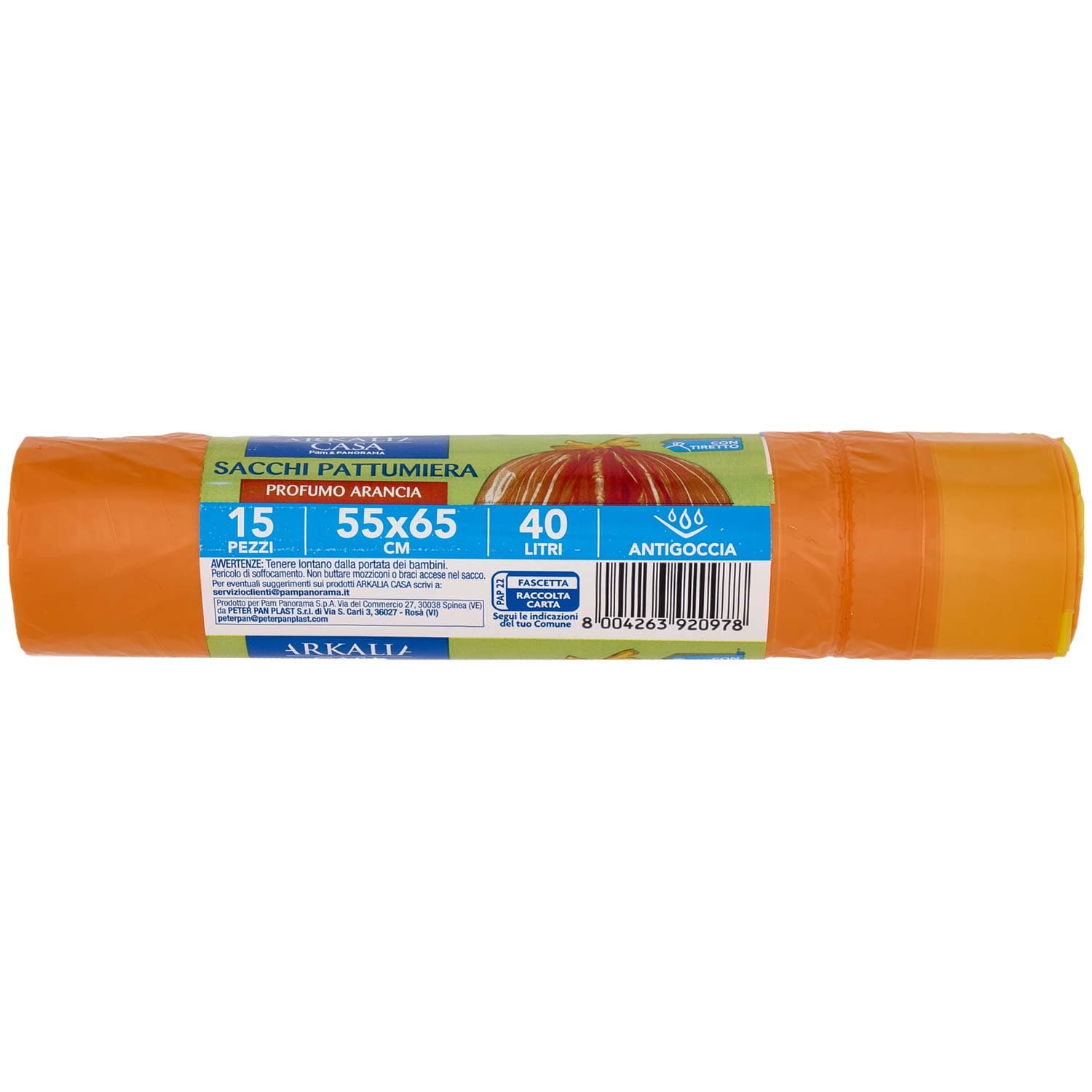 ARKALIA CASA Sacchi Pattumiera Profumo Arancia con Tiretto 55x65 cm 40 Litri Antigoccia 15 pz – immagine 6