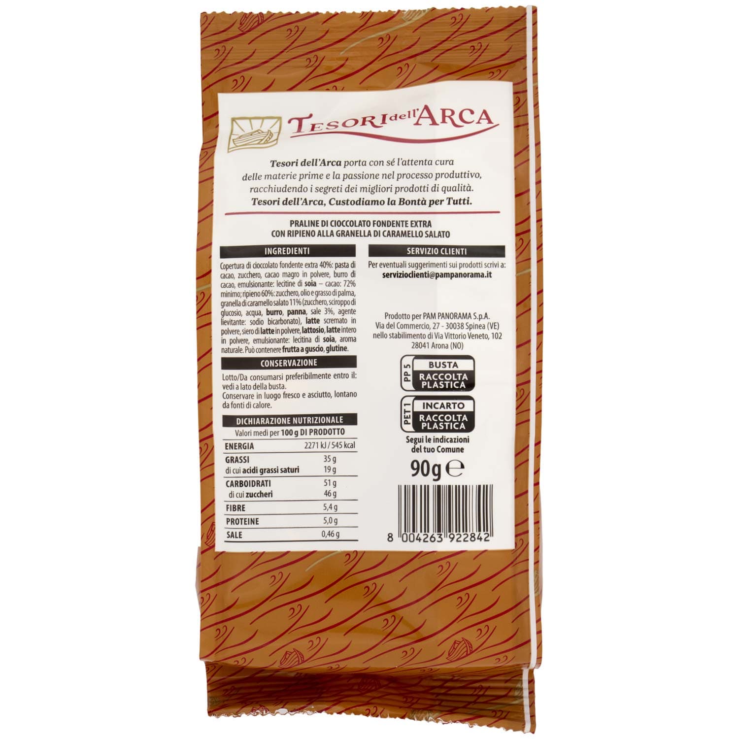 TESORI DELL'ARCA Praline di Cioccolato Fondente Extra con Ripieno al Caramello Salato 90 g – immagine 4