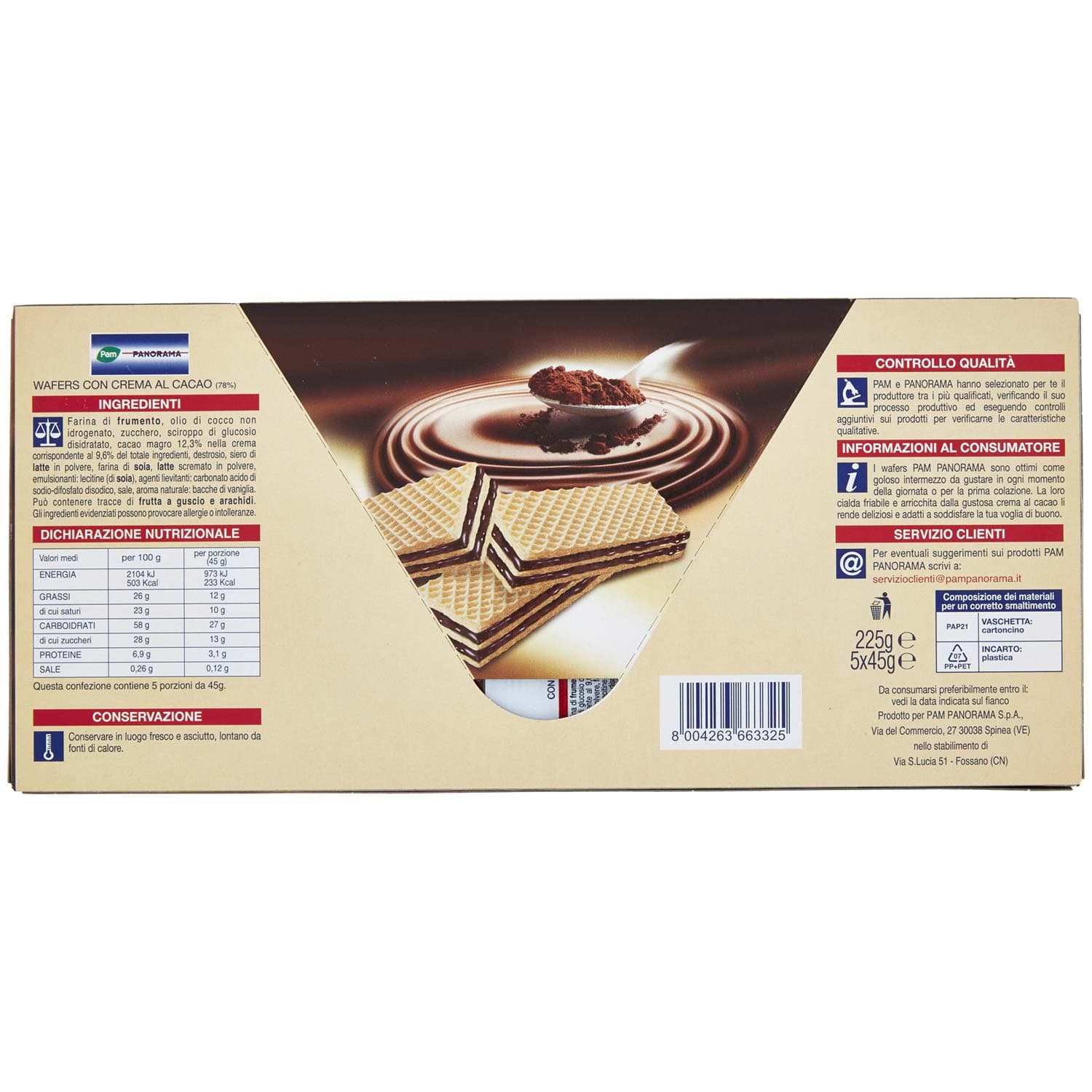 PAM PANORAMA Wafer con crema al cacao 225g (45g x 5) – immagine 4