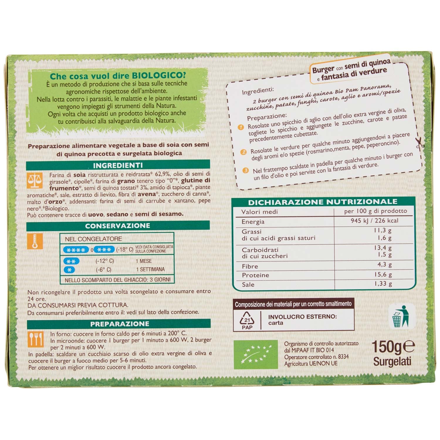 BIO Burger vegetali con semi di quinoa Surgelati 150 g – immagine 4