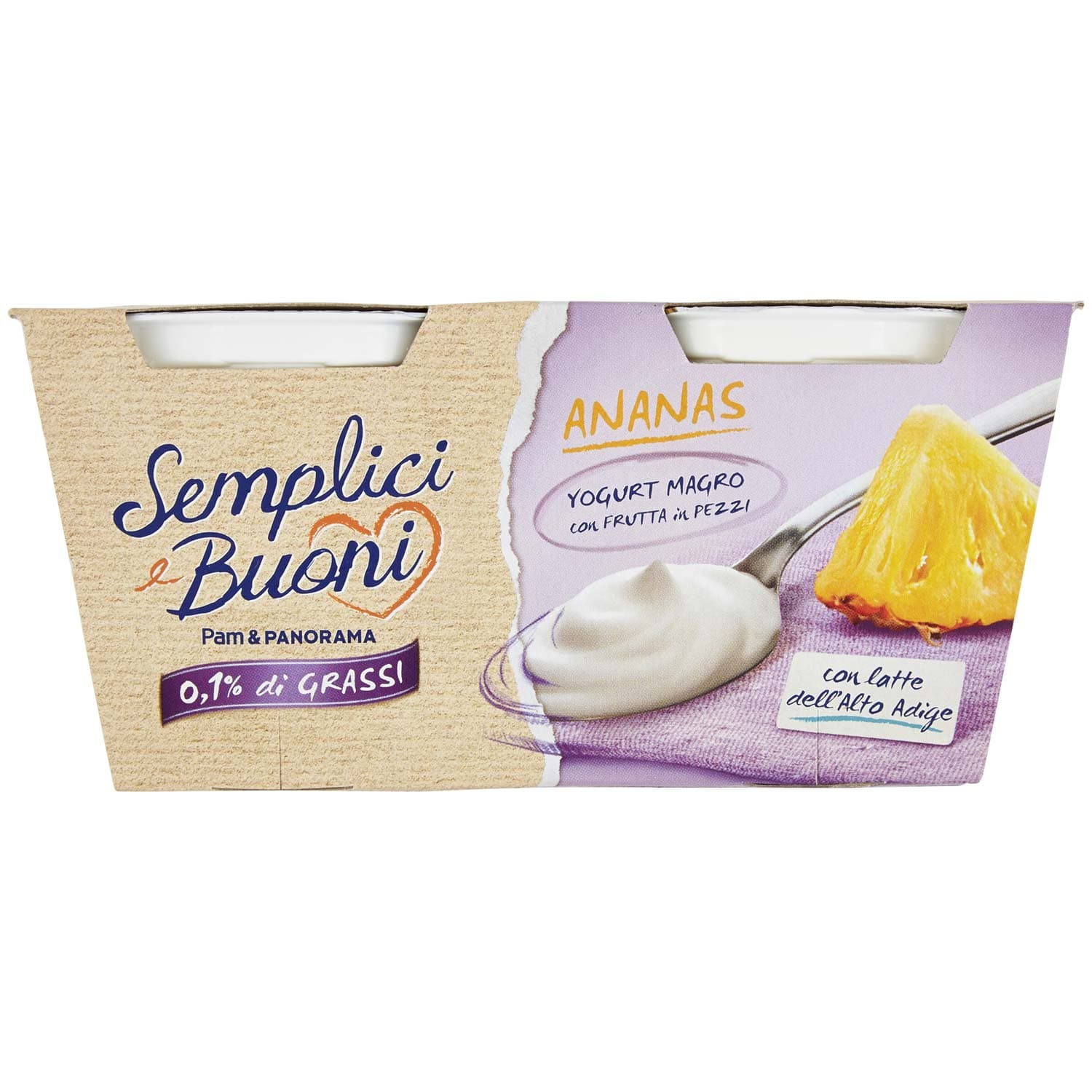 SEMPLICI E BUONI 0,1% di Grassi Ananas Yogurt Magro con Frutta in Pezzi 250g (2x125g) – immagine 2