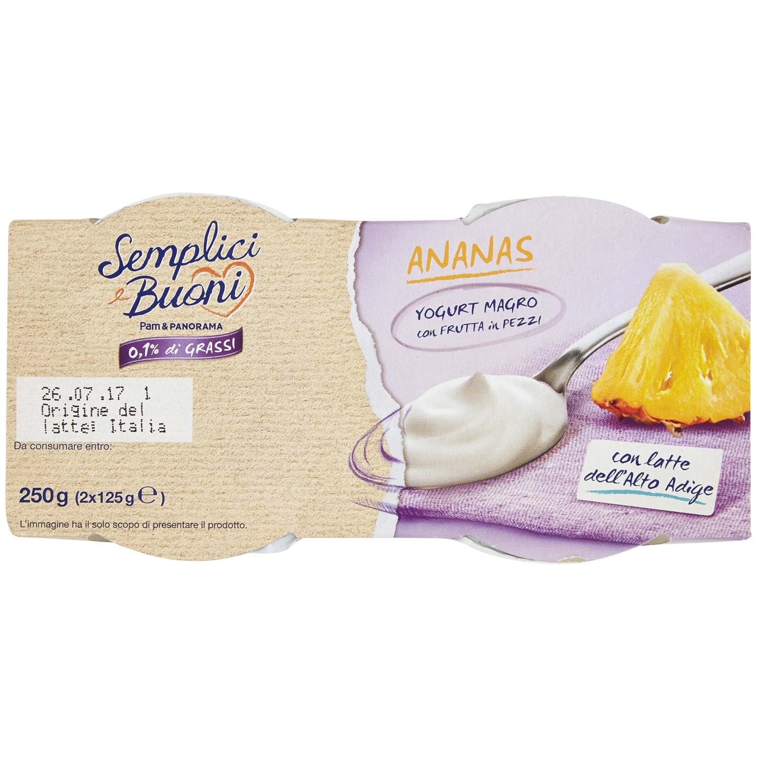 SEMPLICI E BUONI 0,1% di Grassi Ananas Yogurt Magro con Frutta in Pezzi 250g (2x125g) – immagine 6