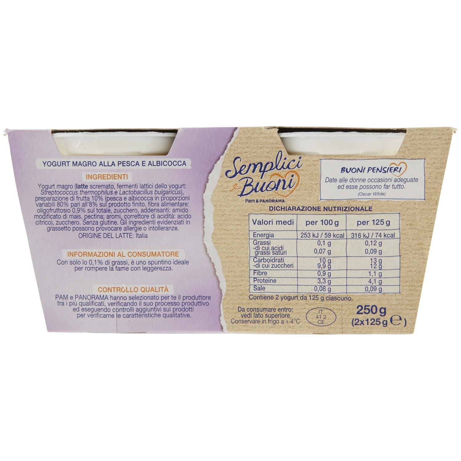 SEMPLICI E BUONI 0,1% di Grassi Pesca e Albicocca Yogurt Magro con Frutta in Pezzi 250g (2x125g) – immagine 4